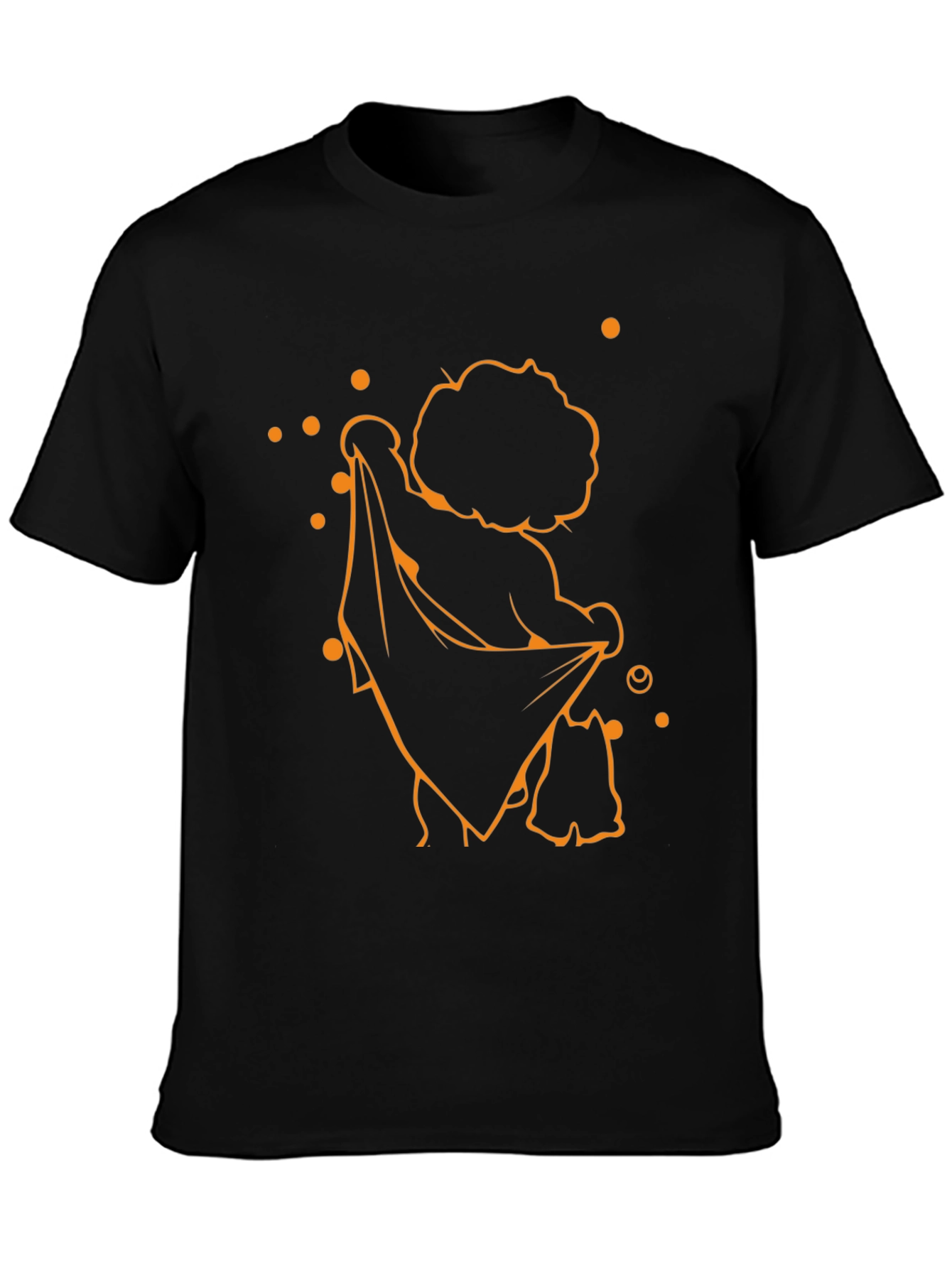 Funky Black T-Shirt with Orange Cartoon Print