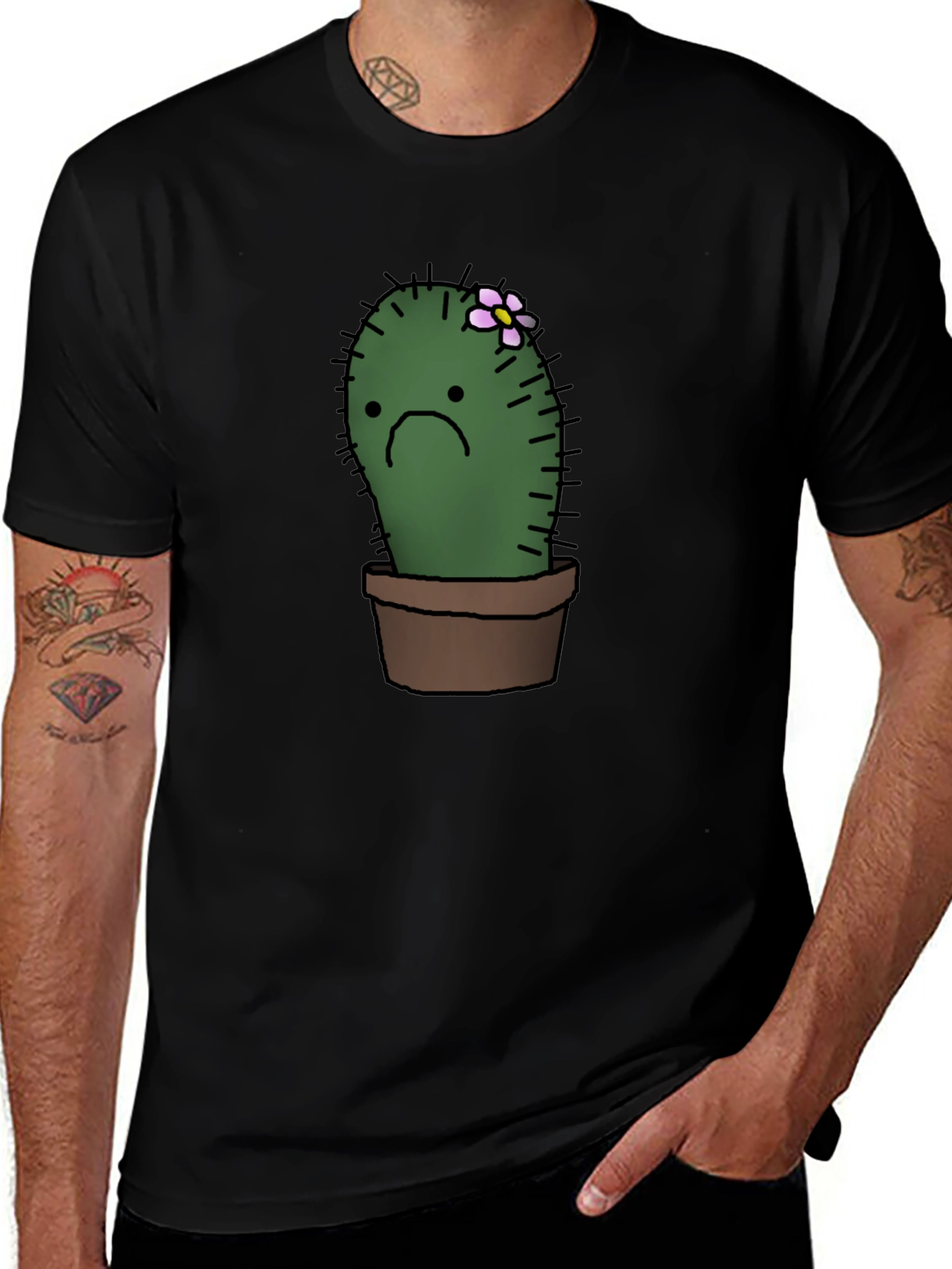 Sad Cactus Potted Plant Graphic T-Shirt