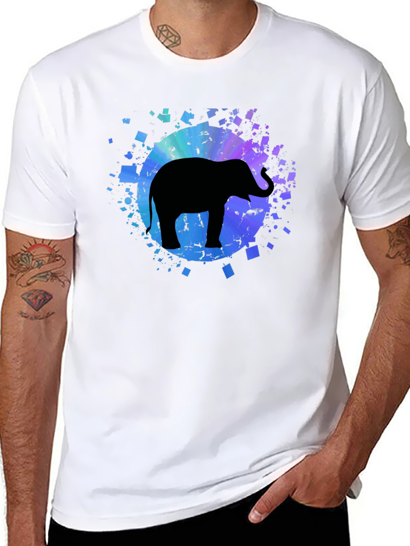 Elephant Graphic Tee - Mens Black Cotton T-Shirt