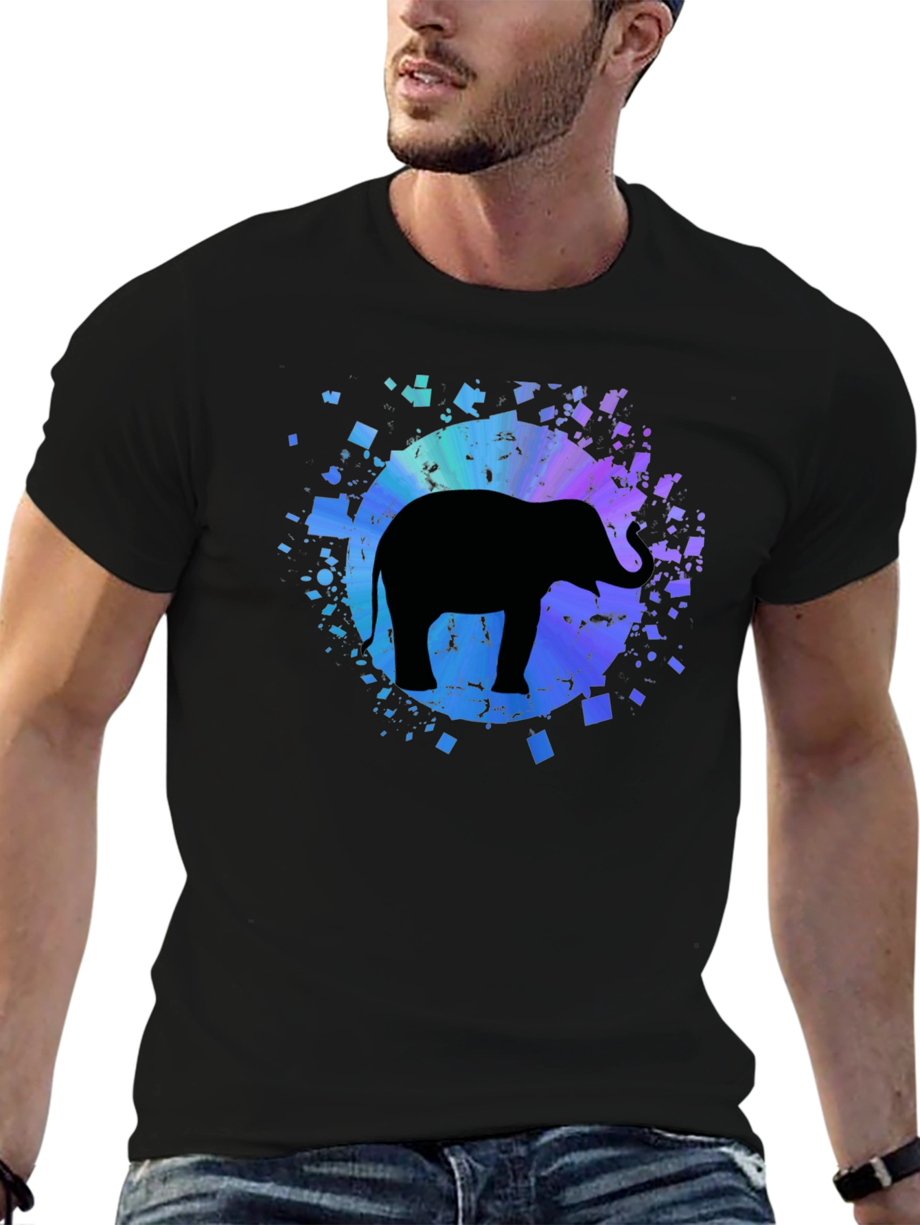 Elephant Graphic Tee - Mens Black Cotton T-Shirt