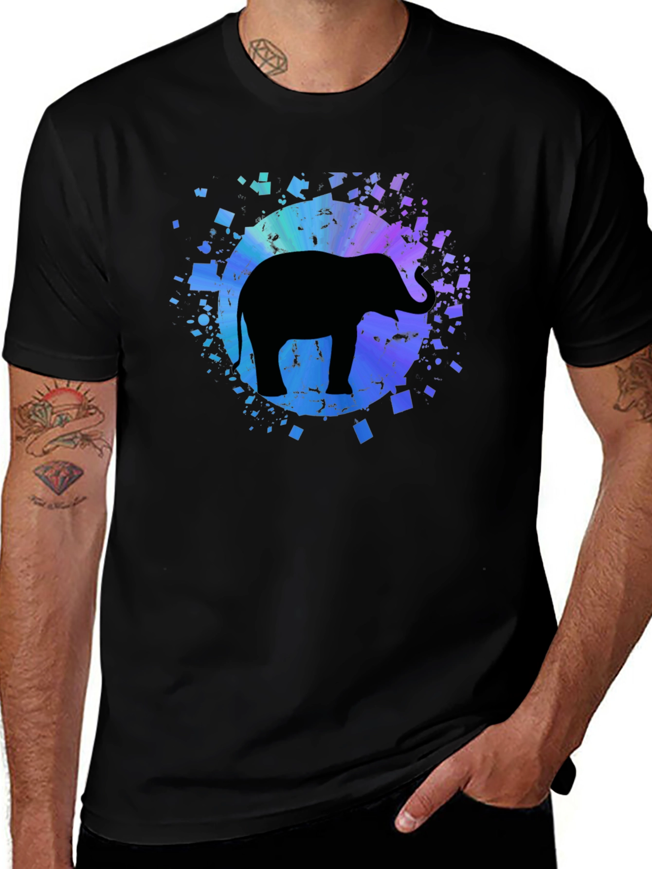 Elephant Graphic Tee - Mens Black Cotton T-Shirt