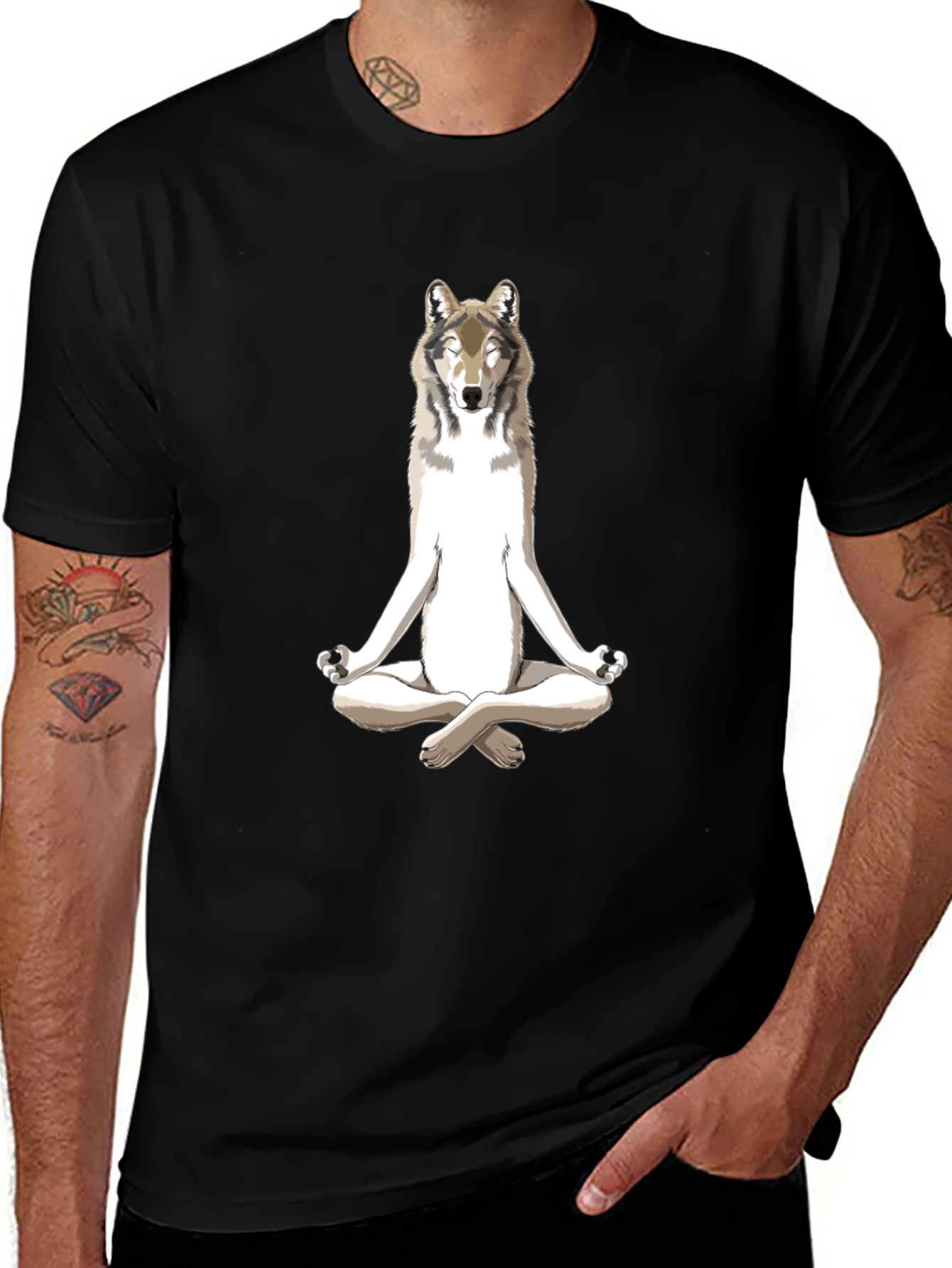 Zen Wolf Graphic Tee - Black Cotton Blend Shirt