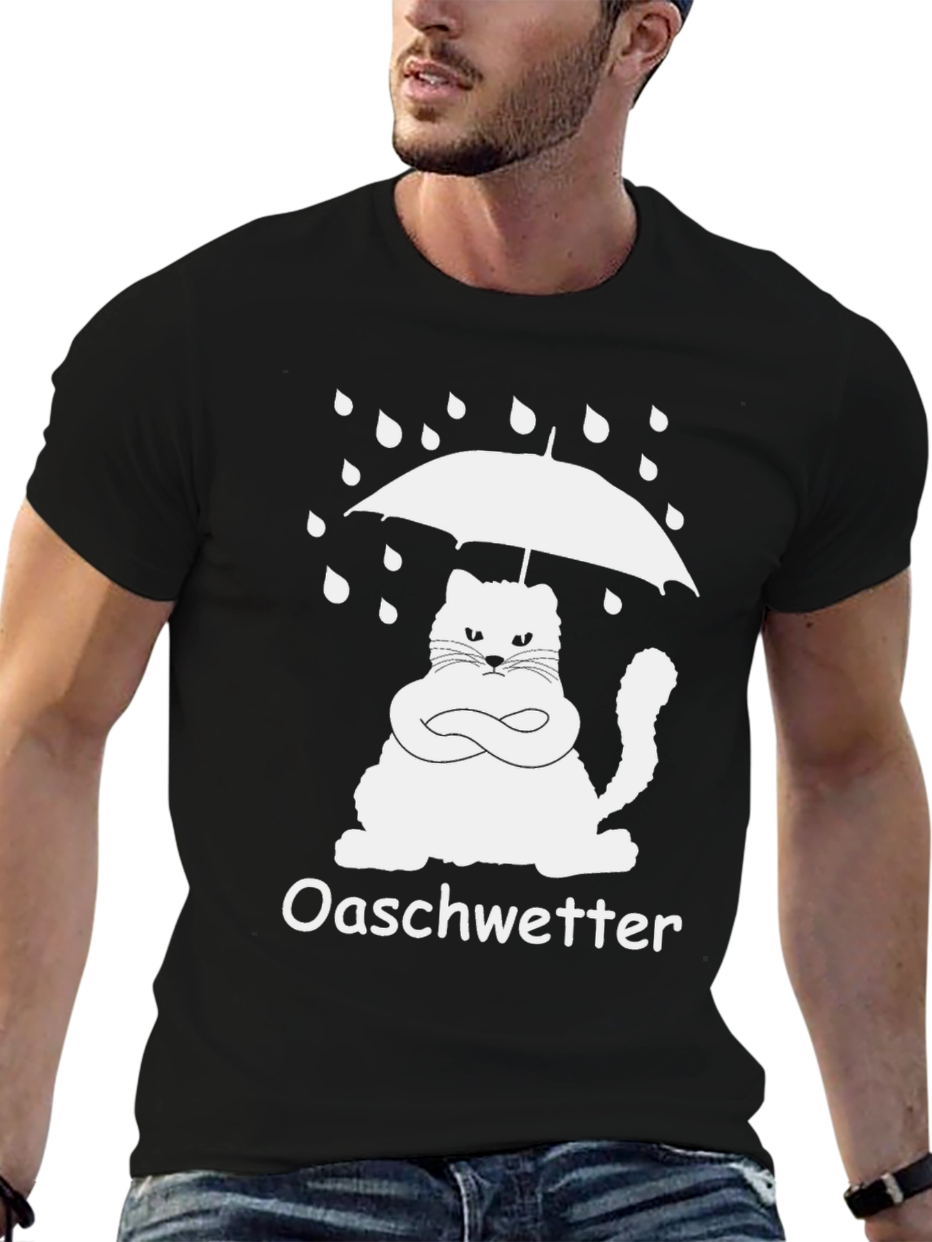 Oaschwetter Grumpy Cat Umbrella Black T-Shirt