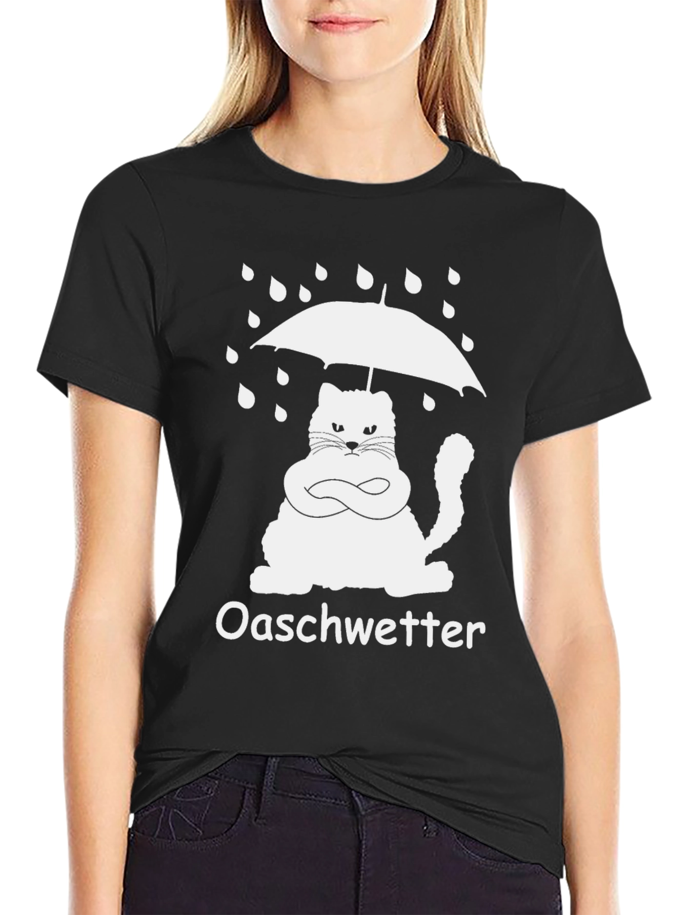 Oaschwetter Grumpy Cat Umbrella Black T-Shirt