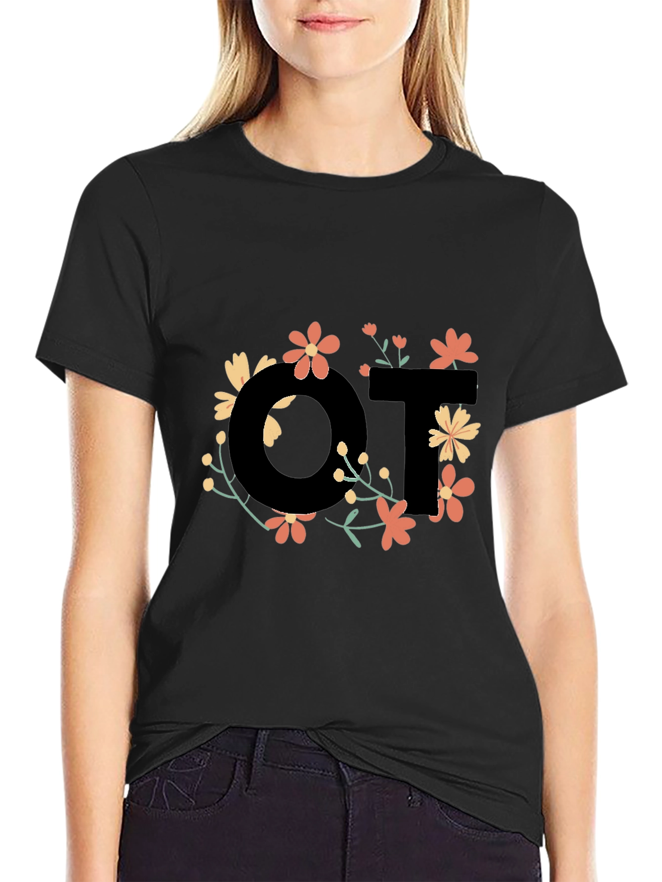 Floral OT Black T-Shirt