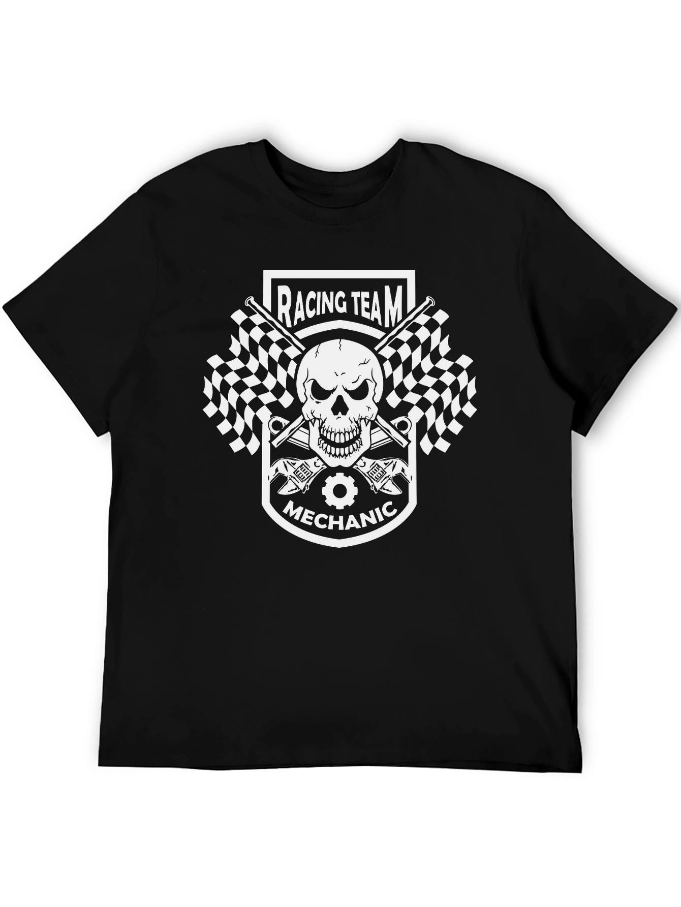 Racing Team Mechanic Graphic Tee - Black Cotton T-Shirt