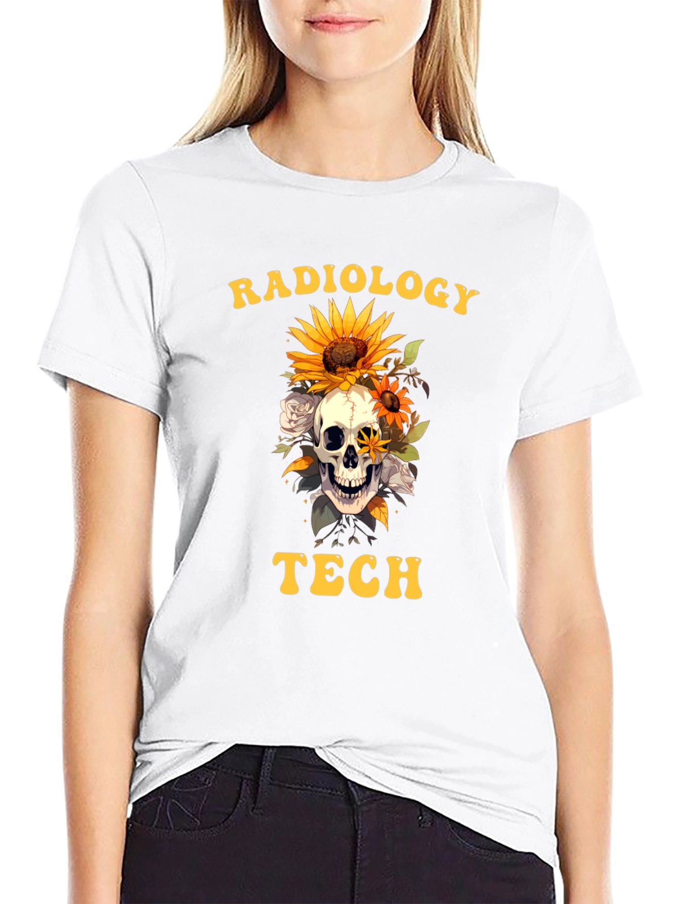 Radiology Tech Skull & Flowers Graphic Tee