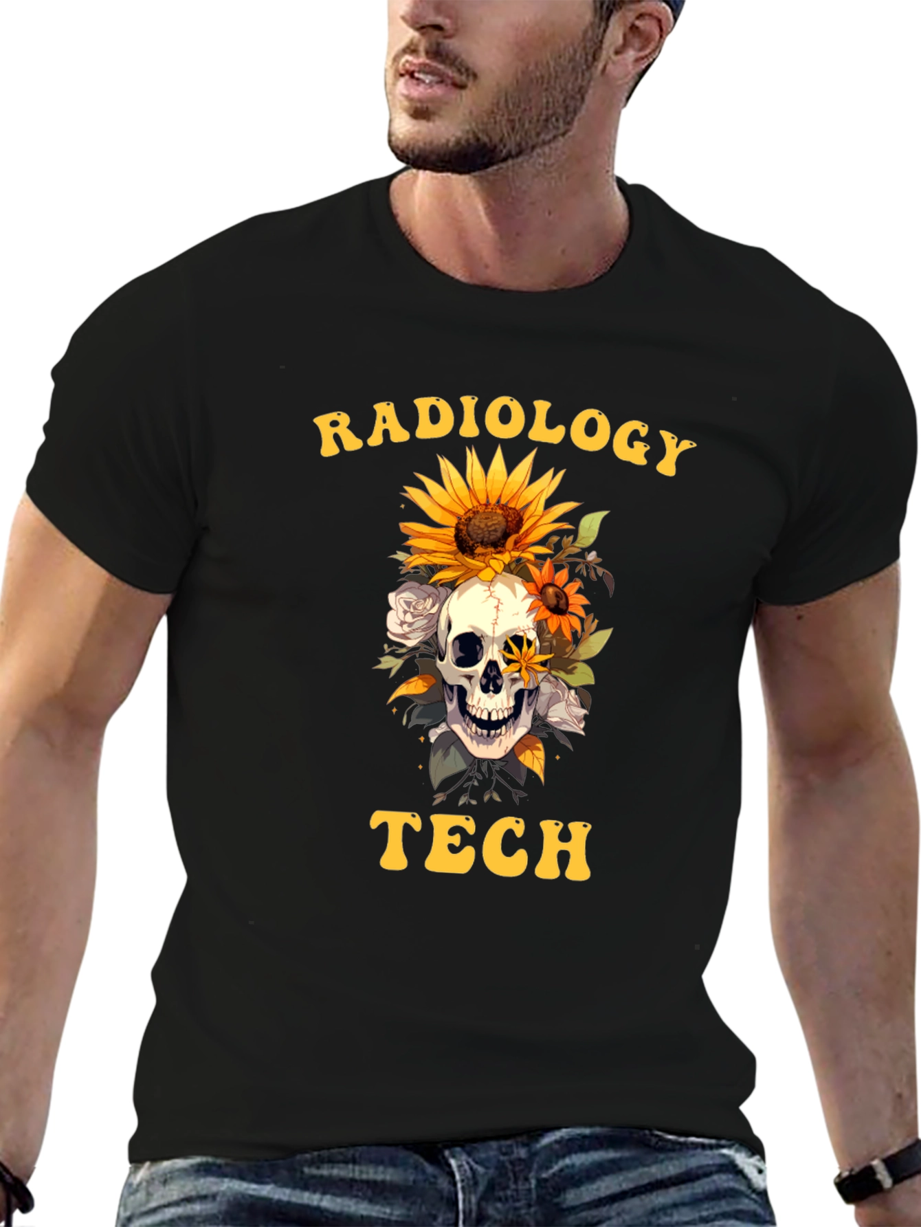Radiology Tech Skull & Flowers Graphic Tee