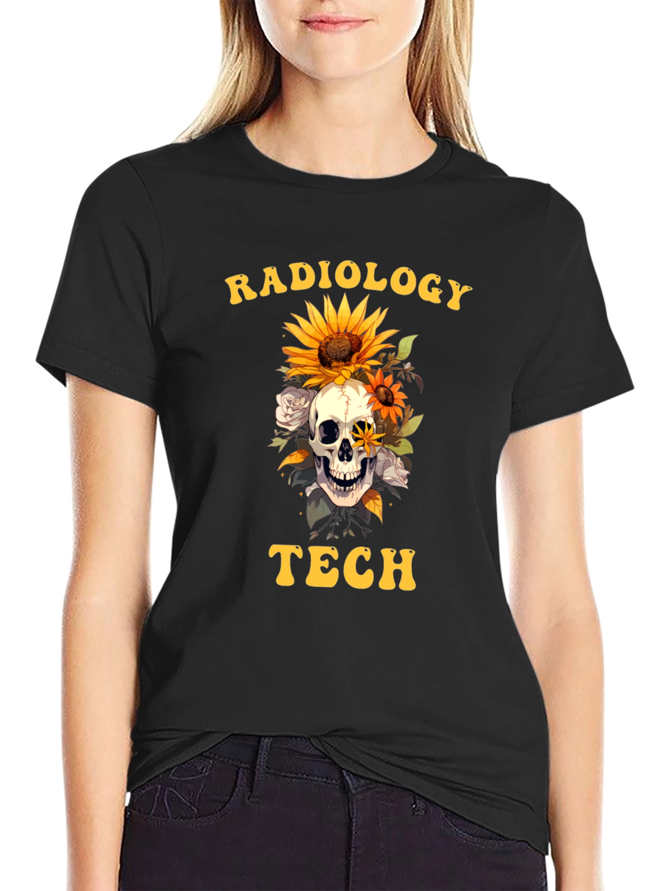 Radiology Tech Skull & Flowers Graphic Tee