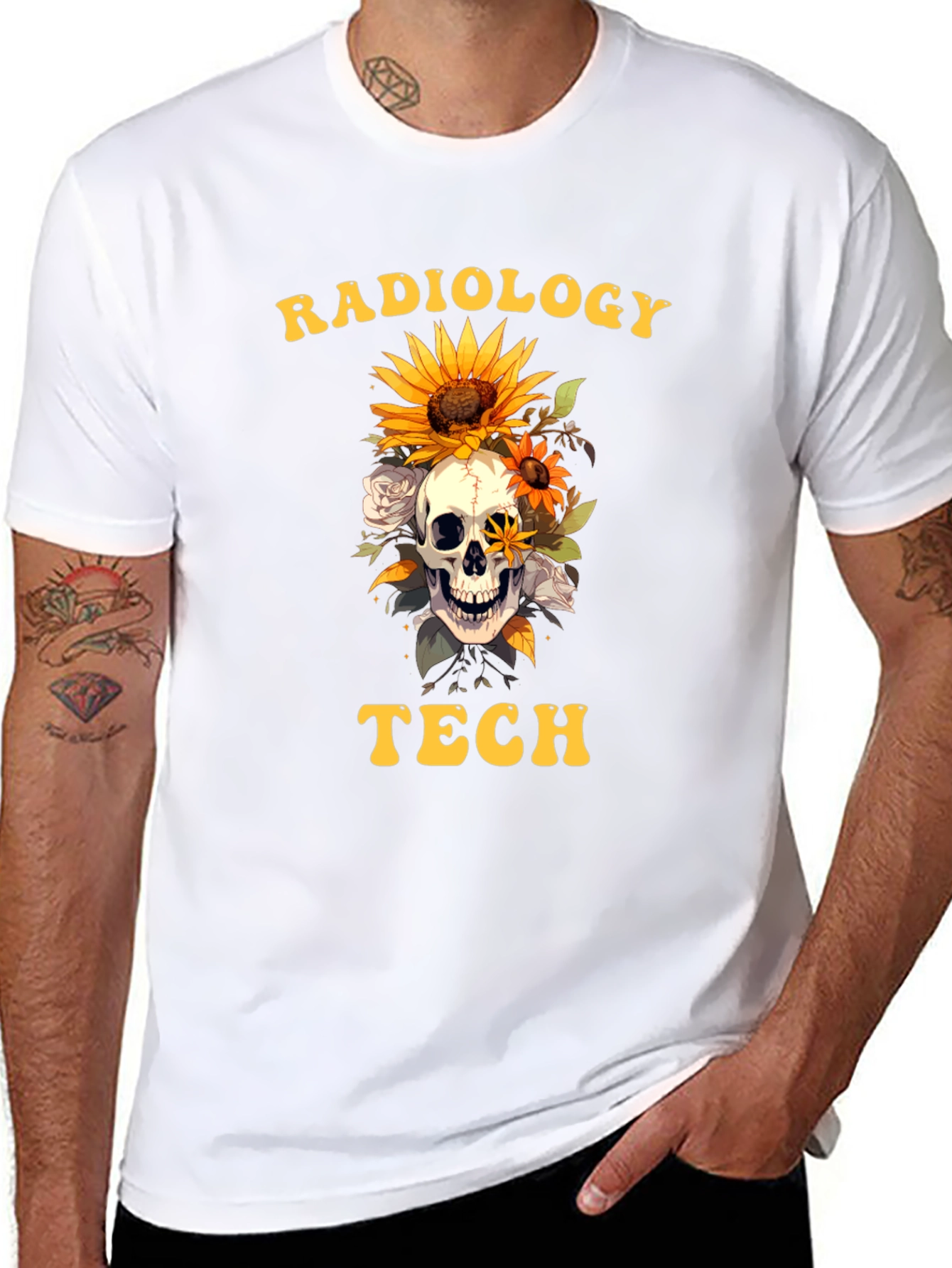 Radiology Tech Skull & Flowers Graphic Tee