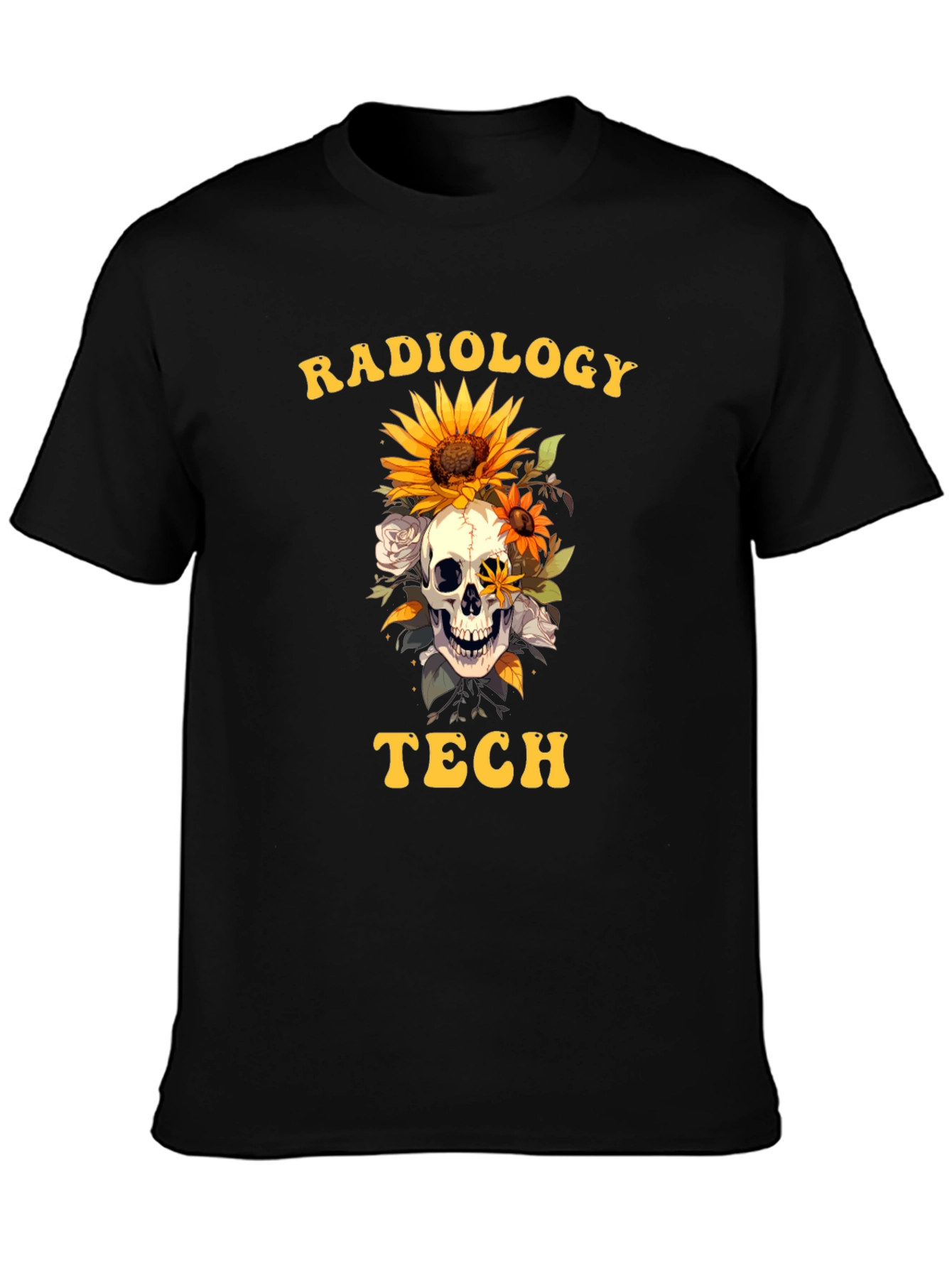 Radiology Tech Skull & Flowers Graphic Tee