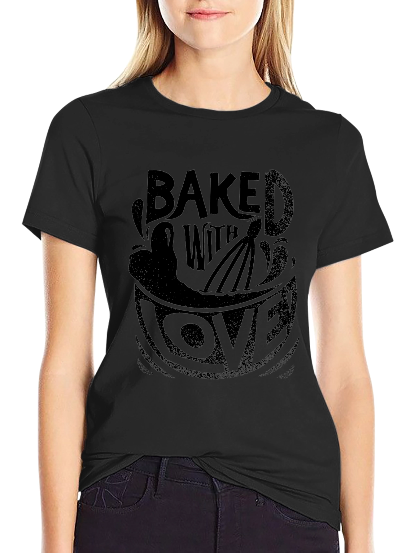Baked with Love Graphic Print Black T-Shirt