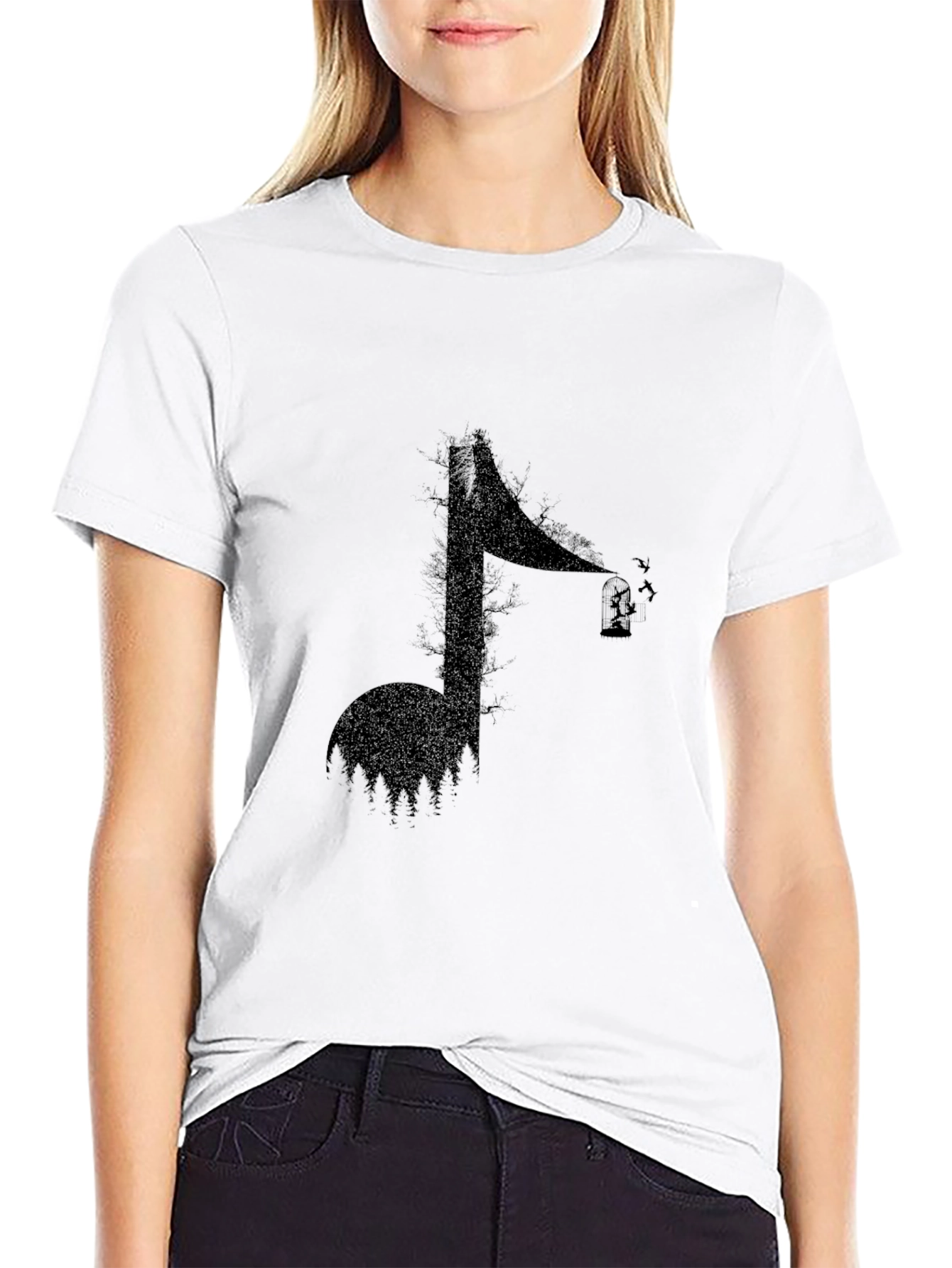 Abstract Music Note Graphic Tee - Black