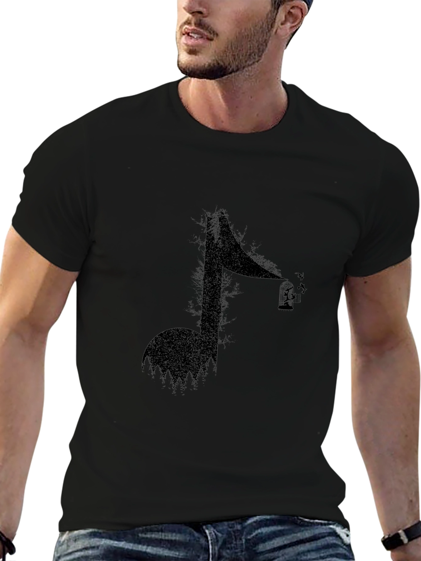 Abstract Music Note Graphic Tee - Black