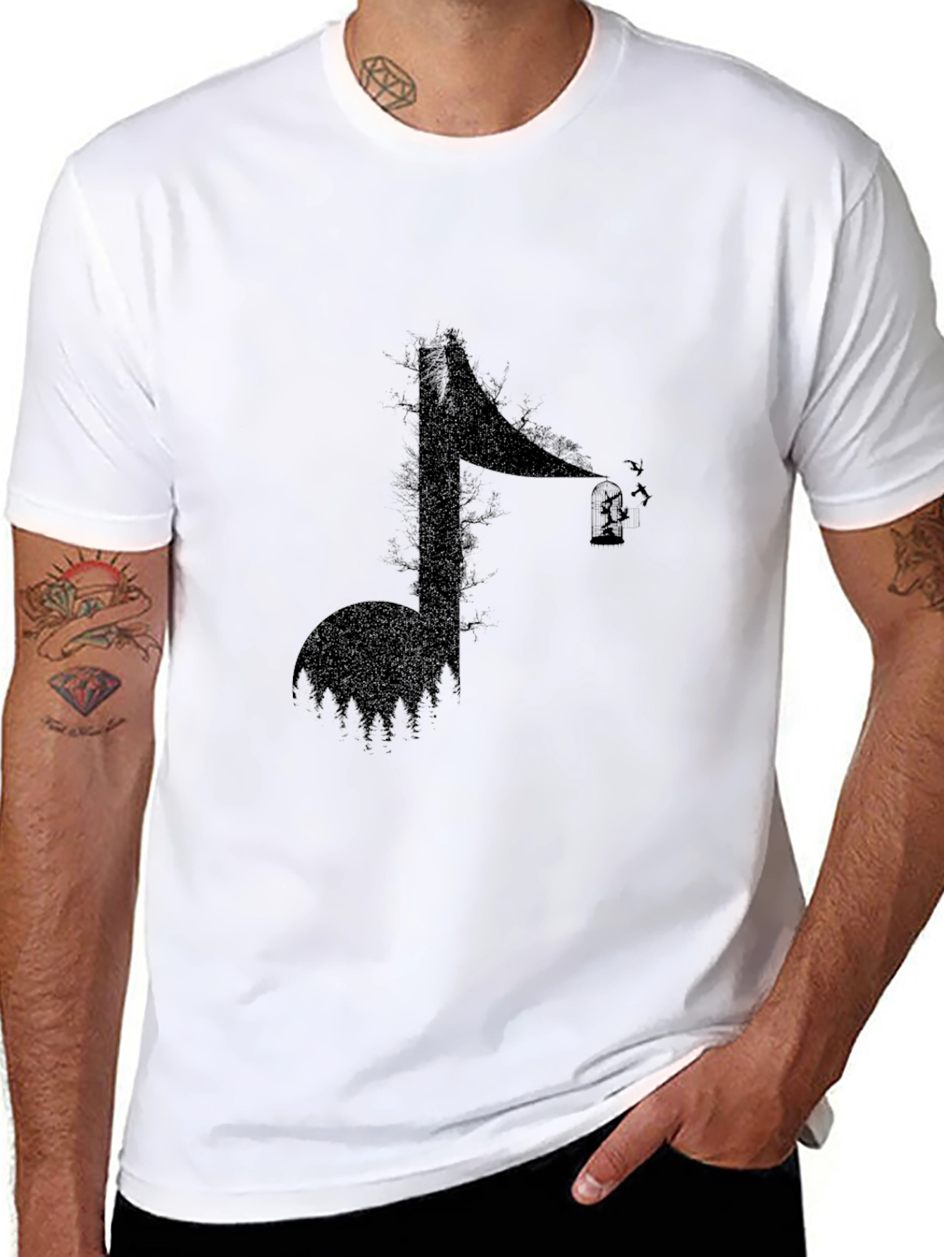 Abstract Music Note Graphic Tee - Black