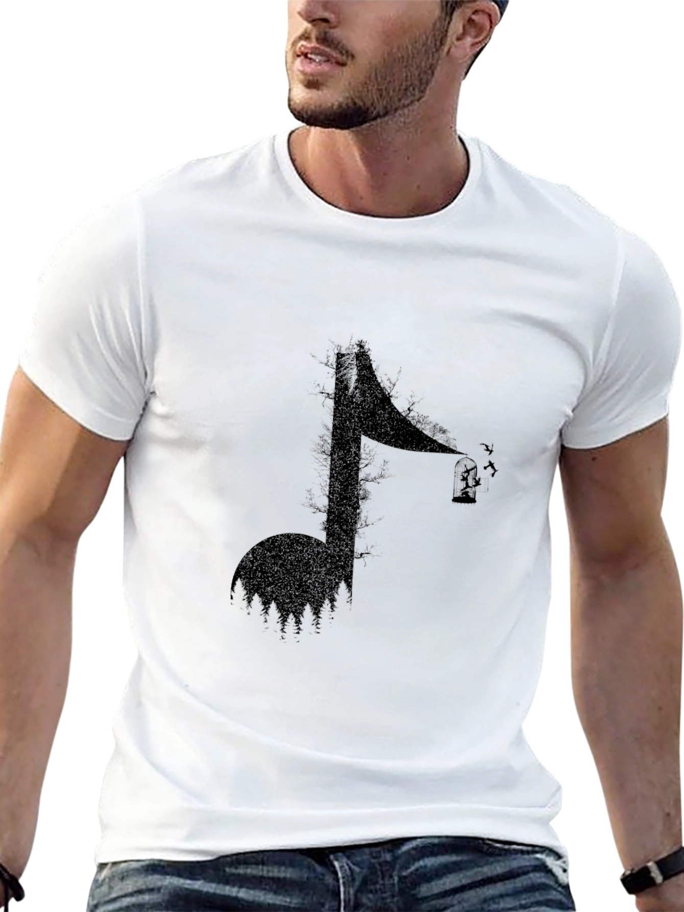 Abstract Music Note Graphic Tee - Black