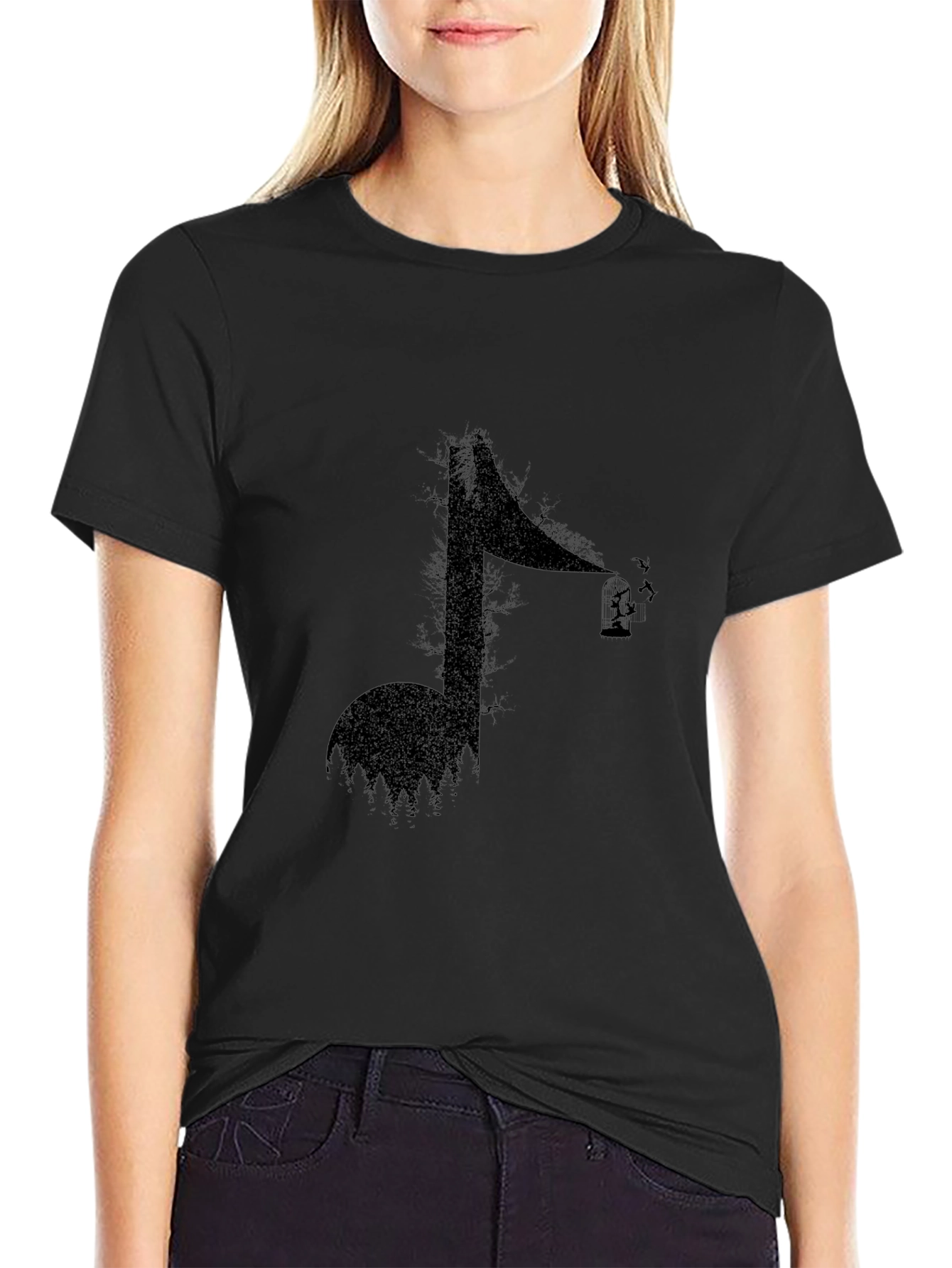 Abstract Music Note Graphic Tee - Black