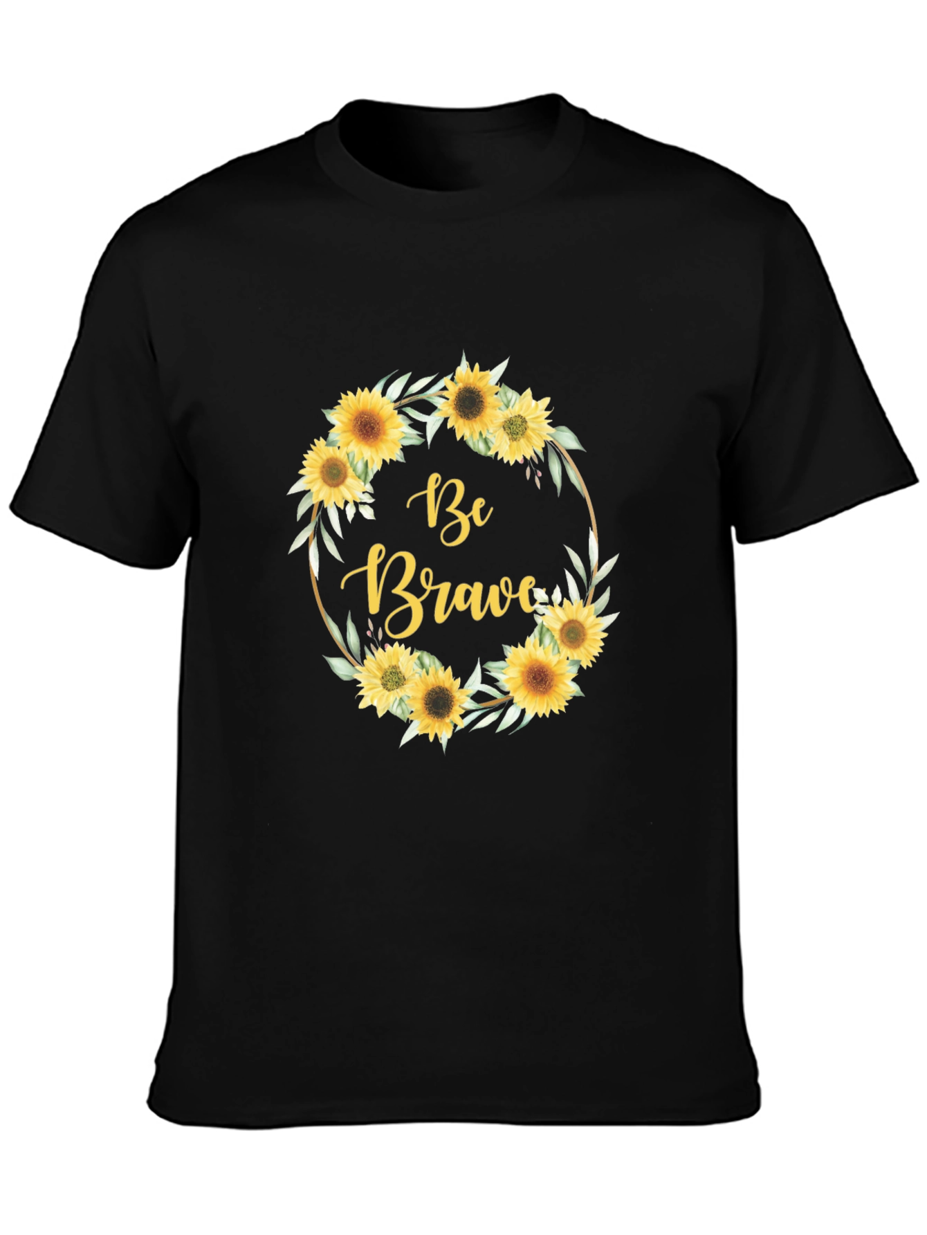 Be Brave Sunflower Wreath Graphic Tee - Black