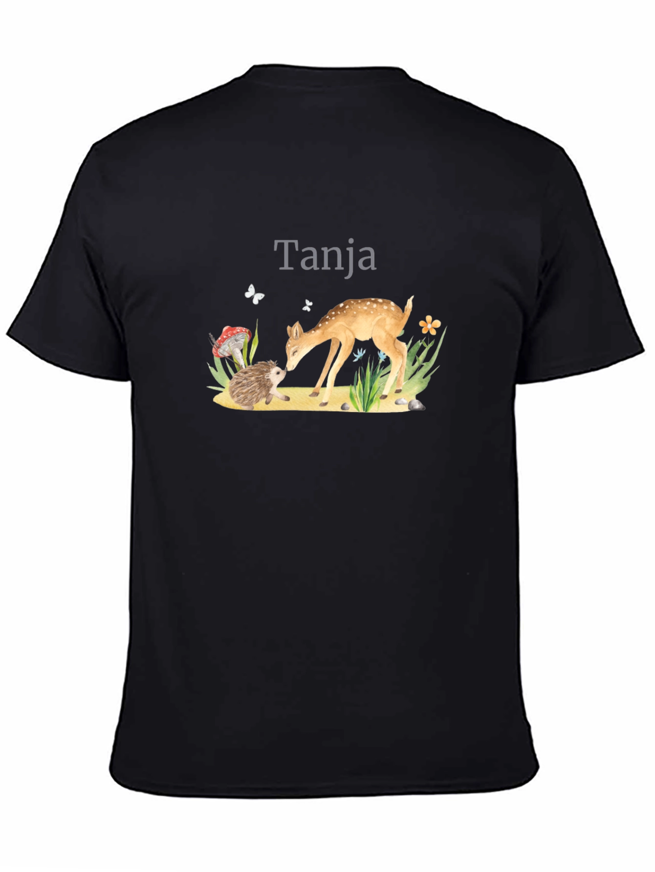 Cute Deer and Hedgehog Black Graphic Tee