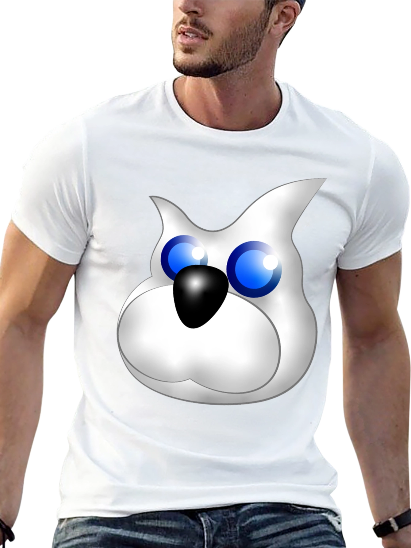 Cartoon Cat Face Graphic Tee - Black Unisex Shirt