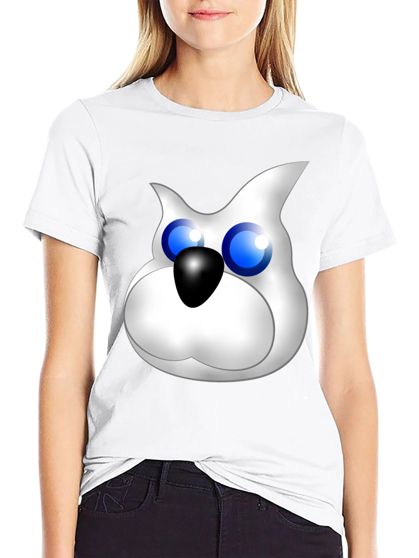 Cartoon Cat Face Graphic Tee - Black Unisex Shirt