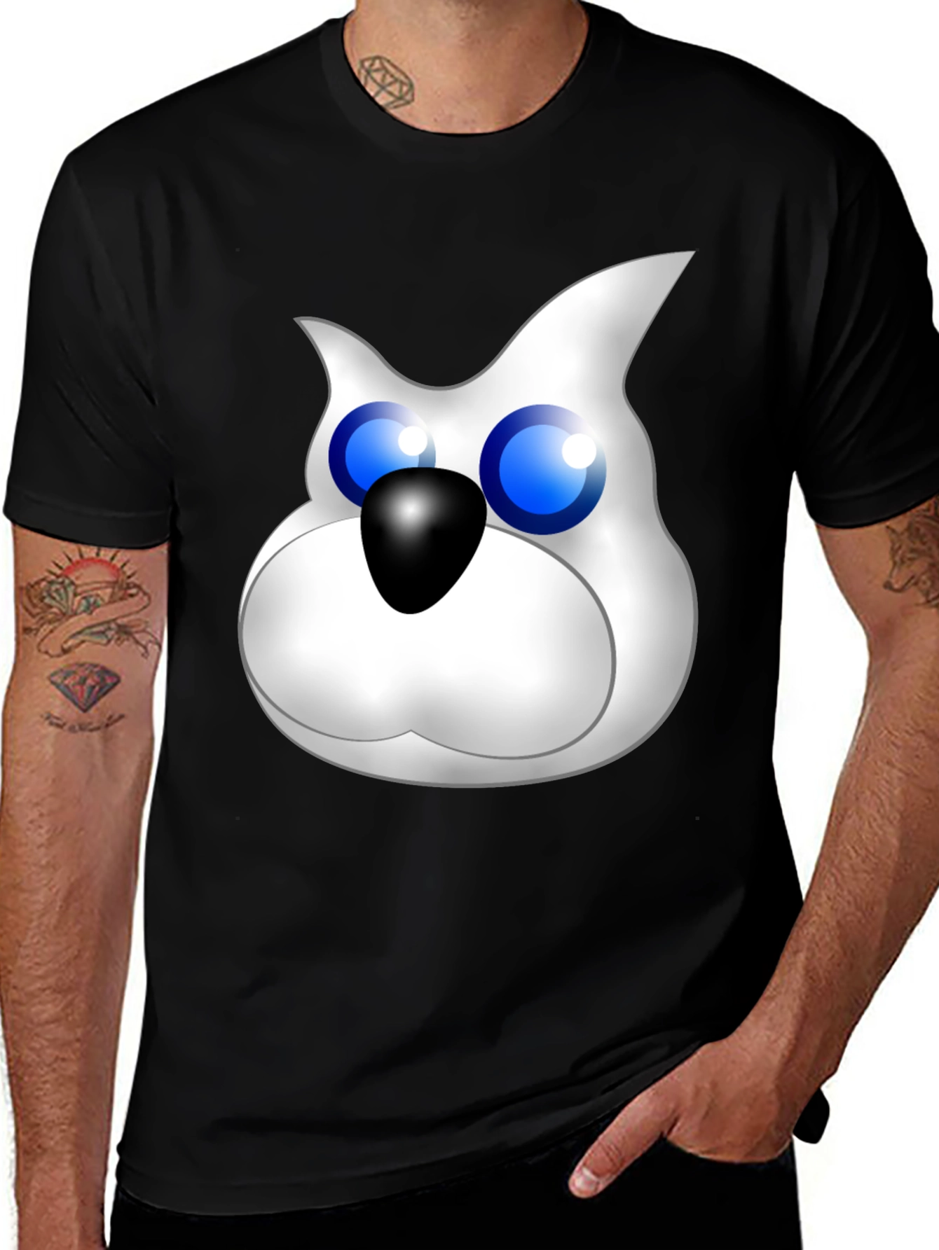 Cartoon Cat Face Graphic Tee - Black Unisex Shirt
