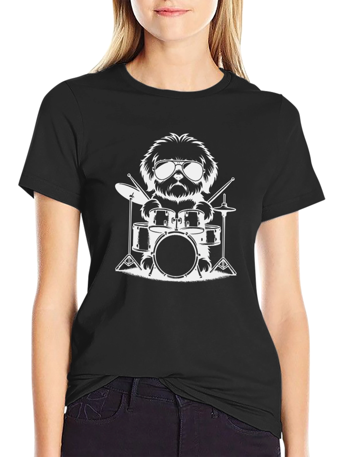 Drummer Dog Graphic T-Shirt - Black