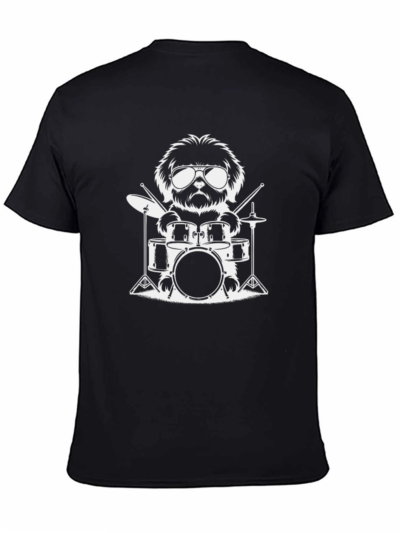 Drummer Dog Graphic T-Shirt - Black