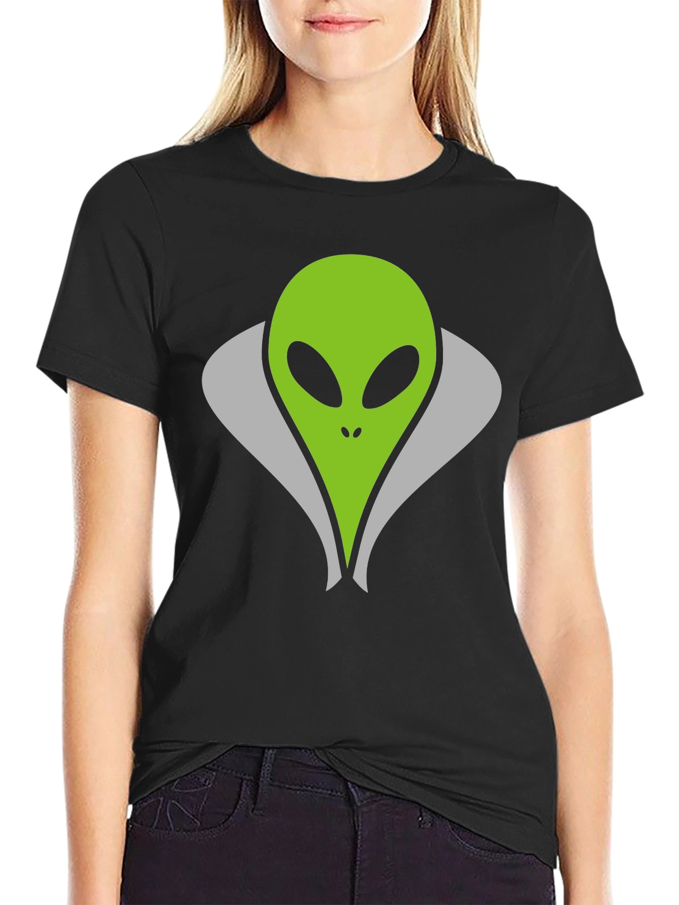 Alien Head Graphic Tee - Black Cotton T-Shirt