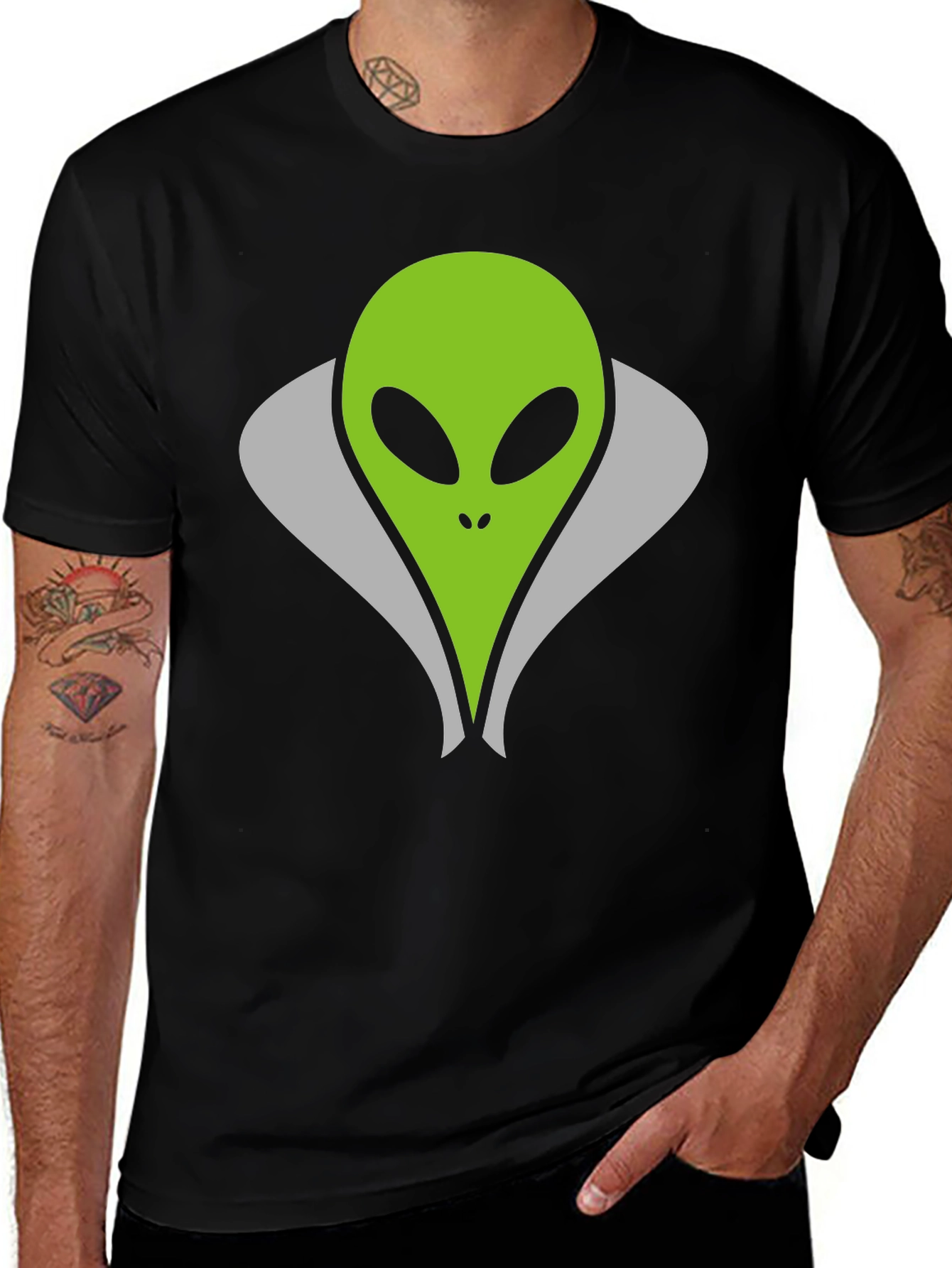 Alien Head Graphic Tee - Black Cotton T-Shirt