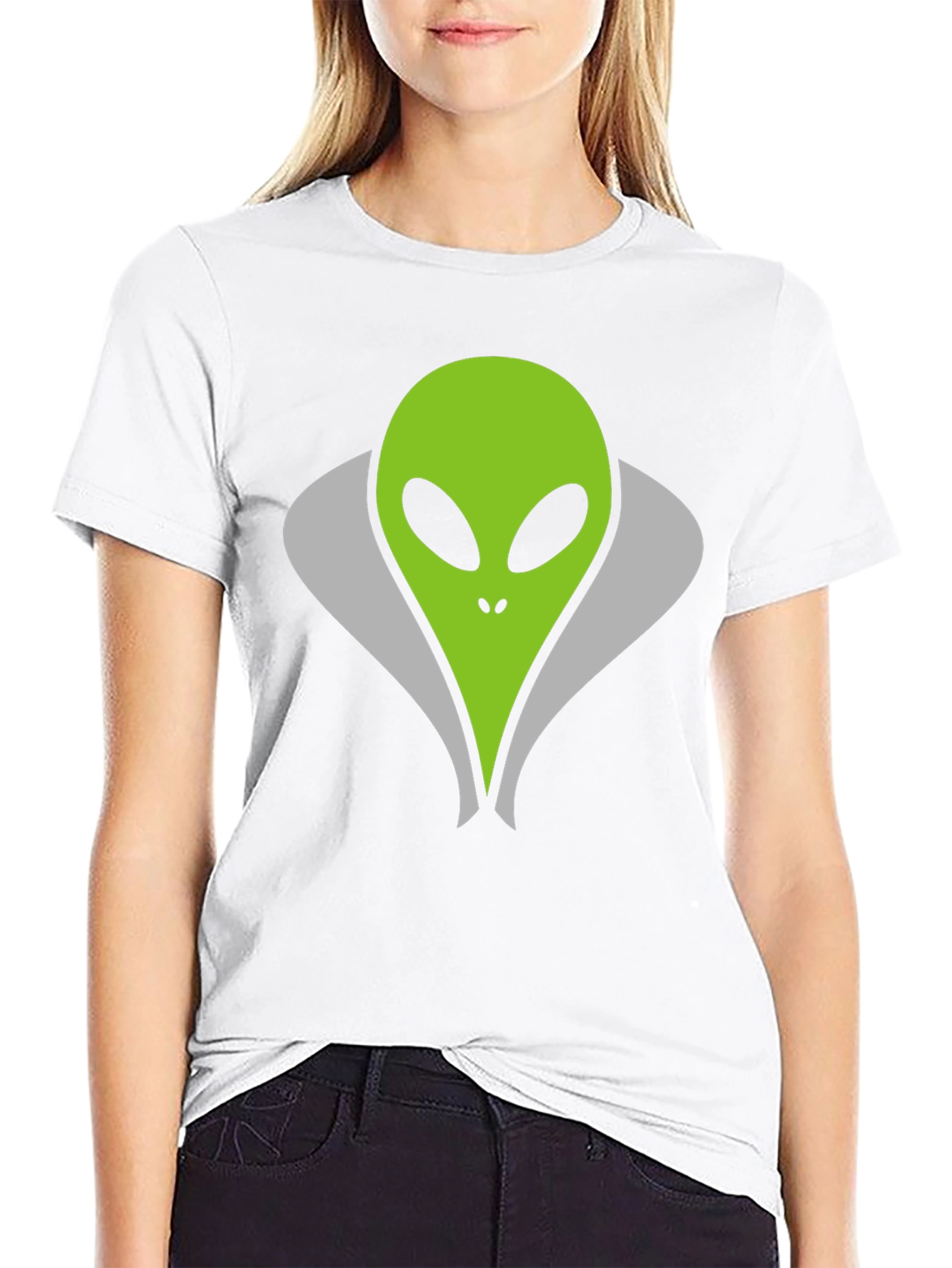Alien Head Graphic Tee - Black Cotton T-Shirt