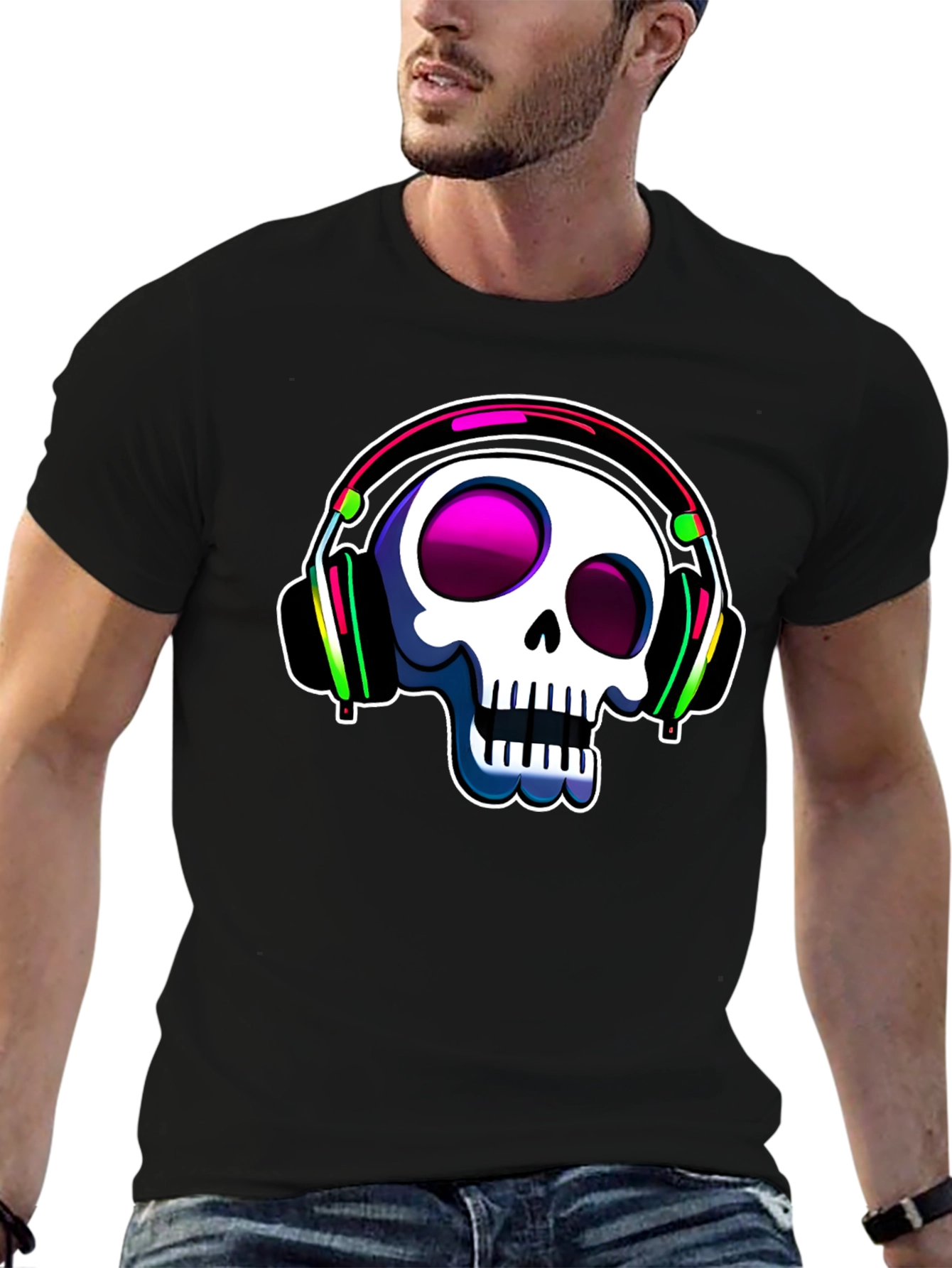 Skull with Headphones Graphic Tee