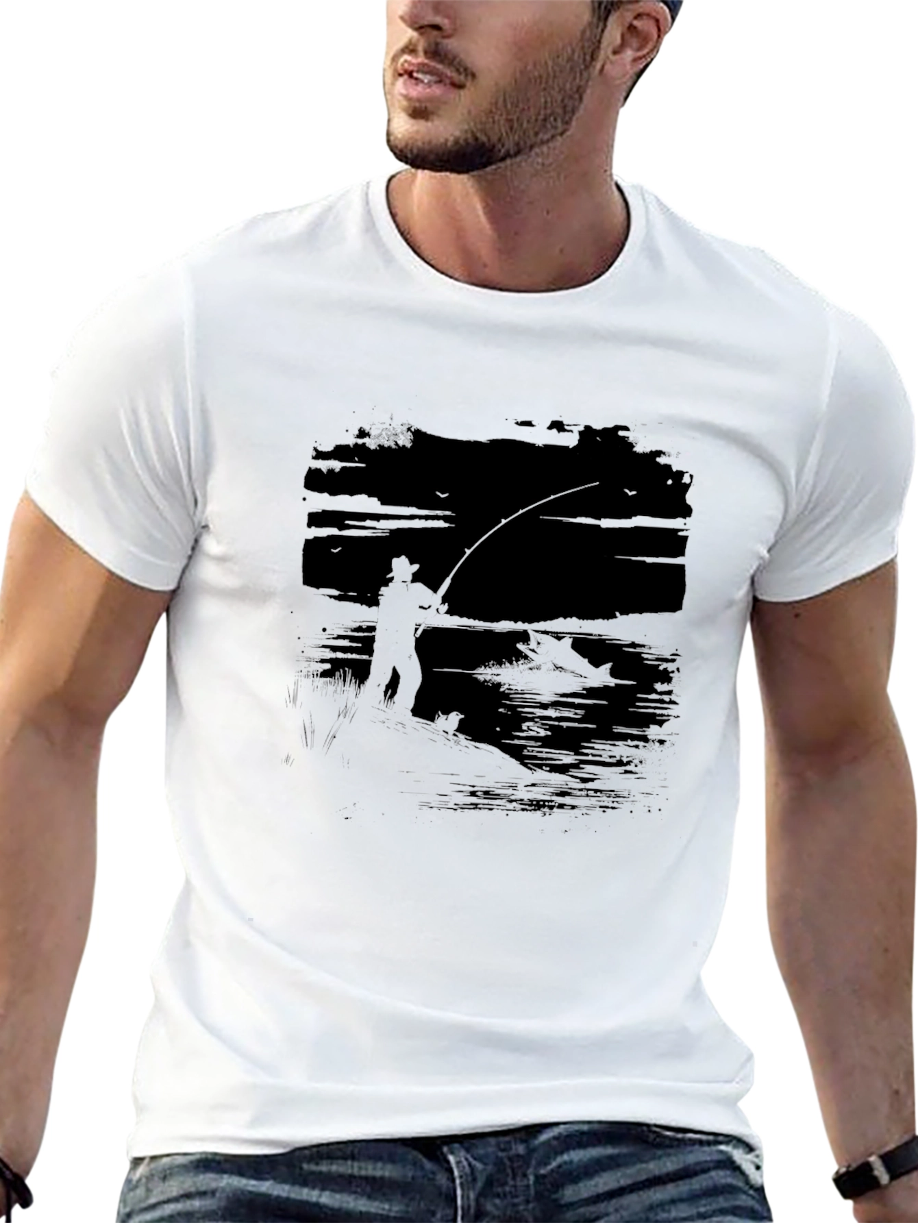 Fisherman Graphic Tee - Black Cotton T-Shirt
