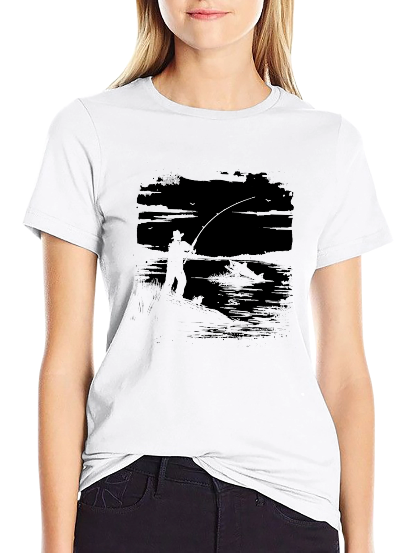 Fisherman Graphic Tee - Black Cotton T-Shirt