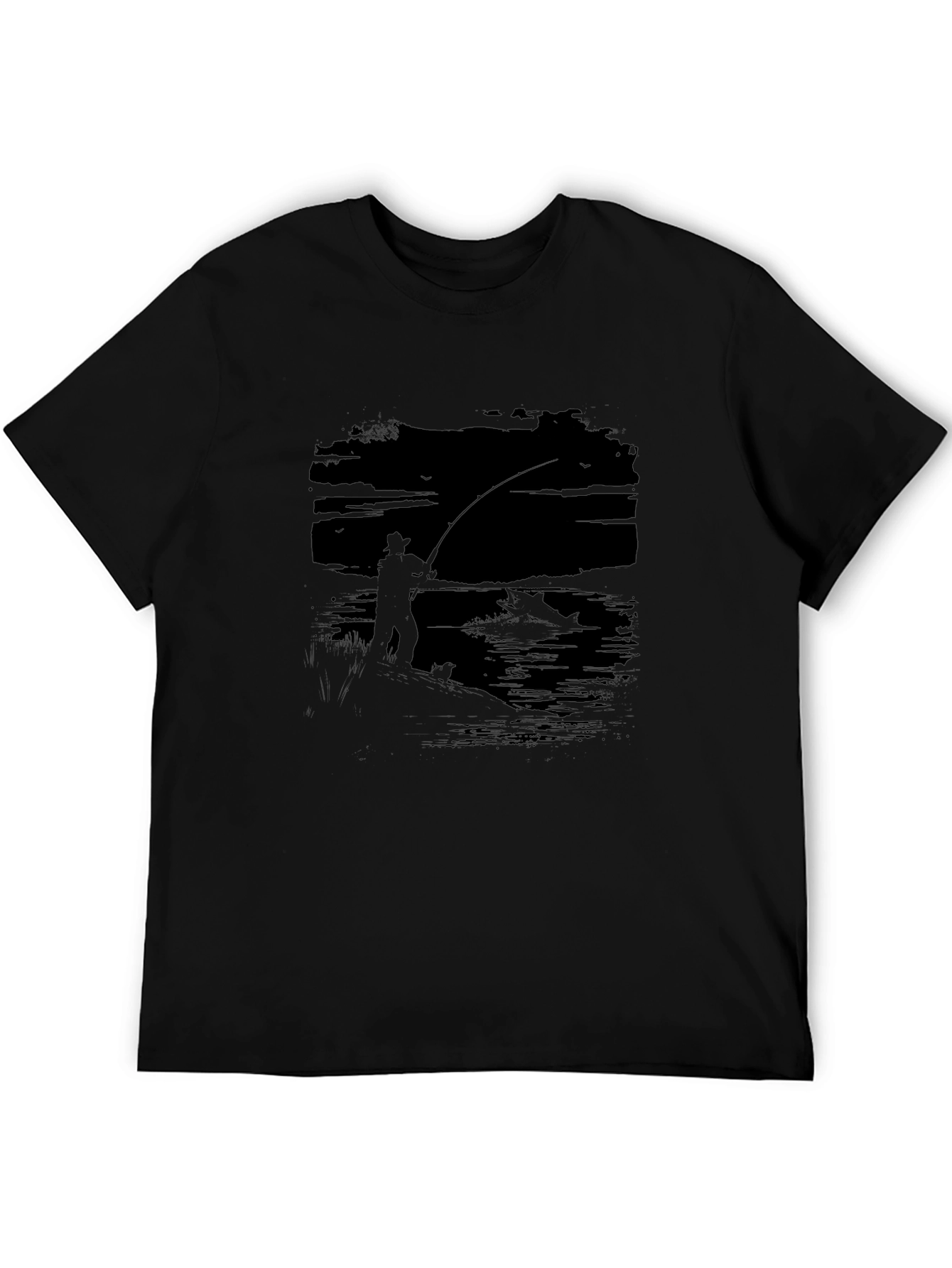 Fisherman Graphic Tee - Black Cotton T-Shirt