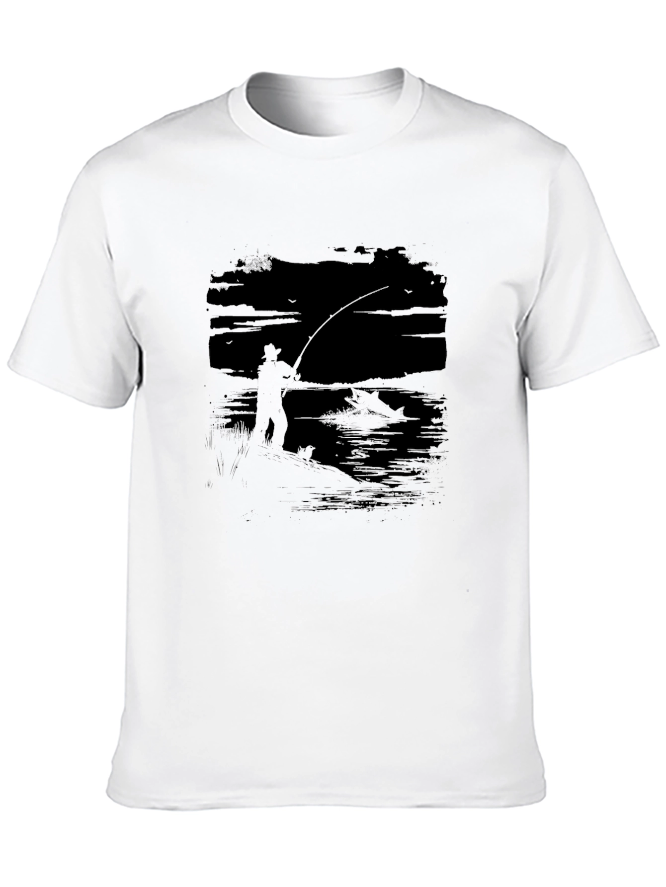 Fisherman Graphic Tee - Black Cotton T-Shirt