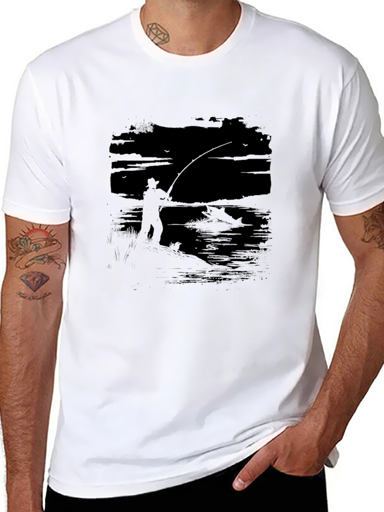 Fisherman Graphic Tee - Black Cotton T-Shirt