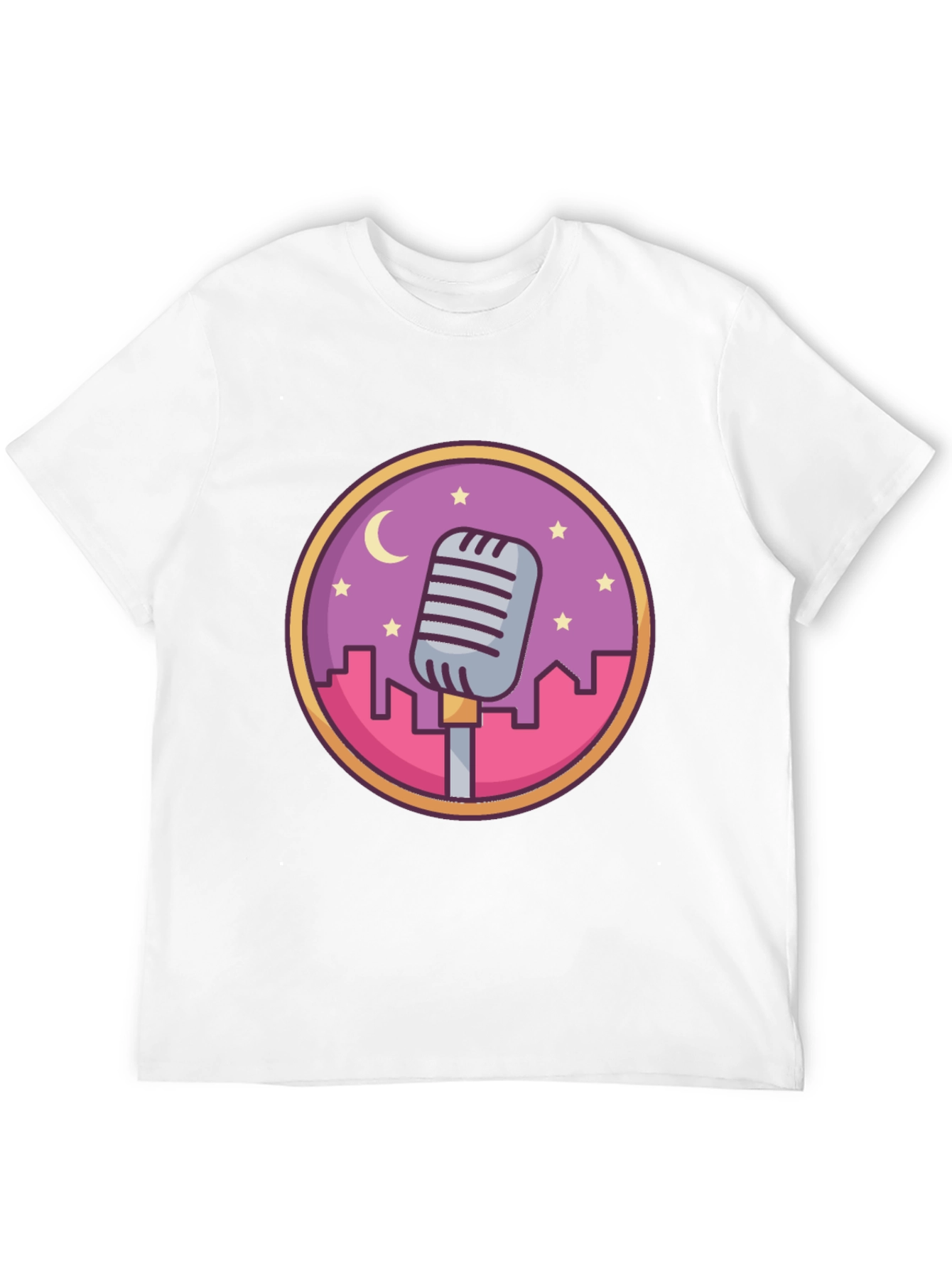 Retro Microphone Cityscape Graphic Tee