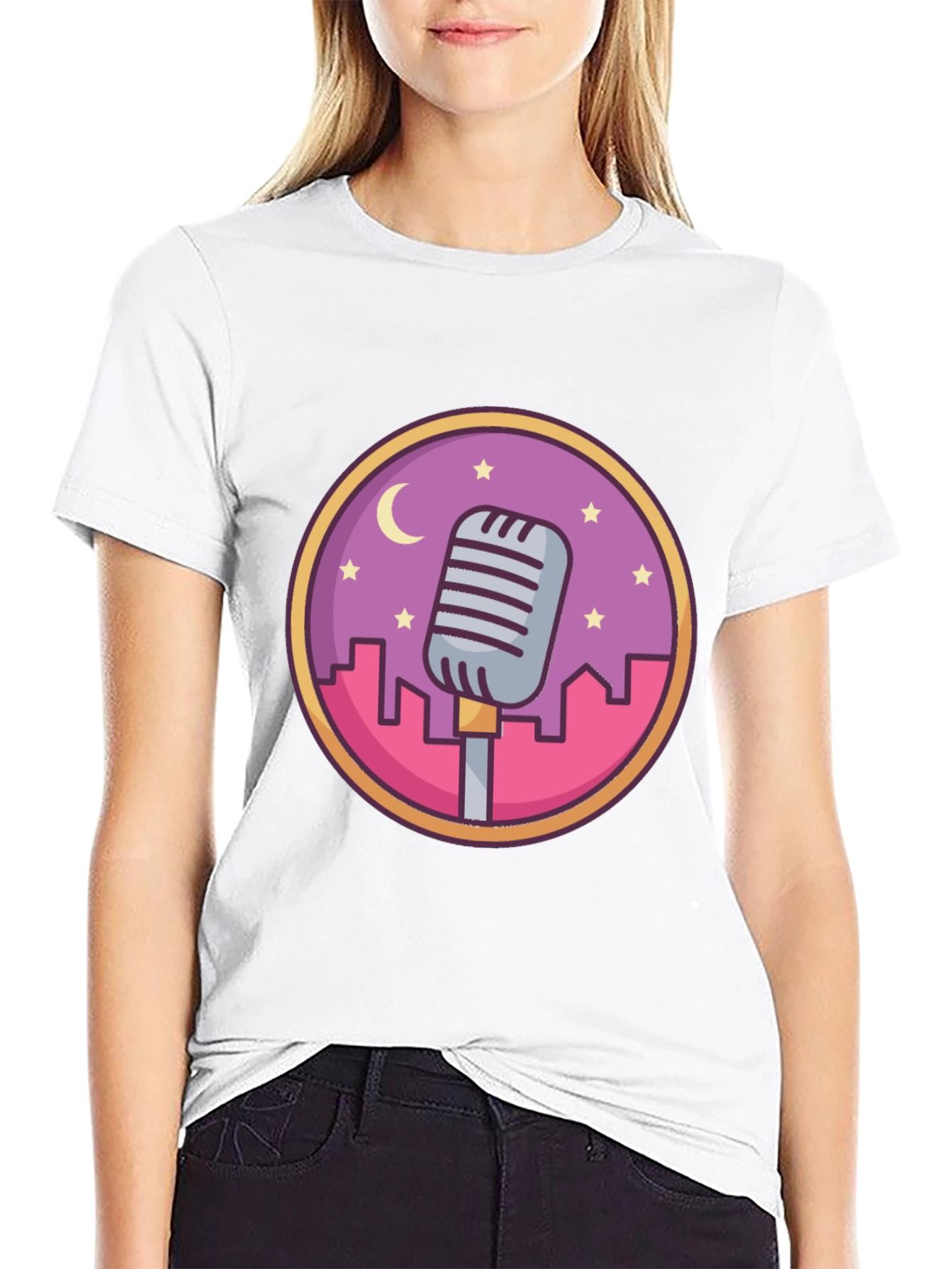 Retro Microphone Cityscape Graphic Tee