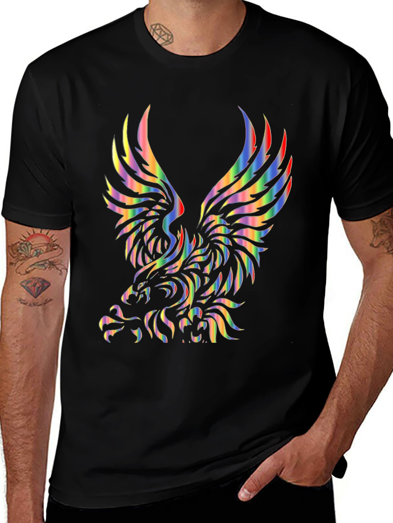 Rainbow Eagle Graphic Black T-Shirt