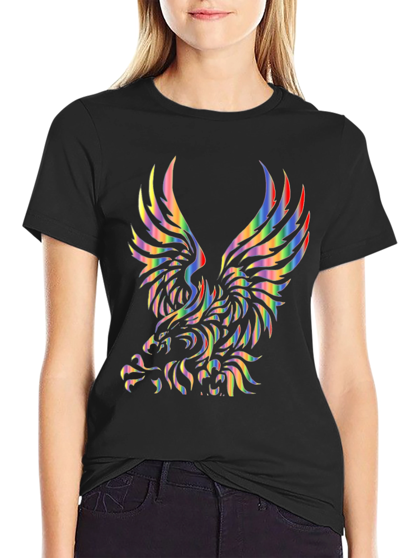 Rainbow Eagle Graphic Black T-Shirt