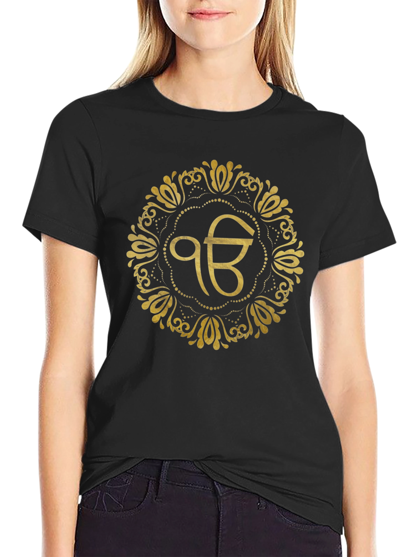Ek Onkar Gold Print Black T-Shirt