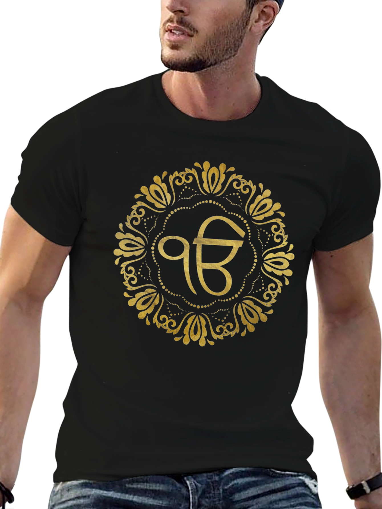 Ek Onkar Gold Print Black T-Shirt