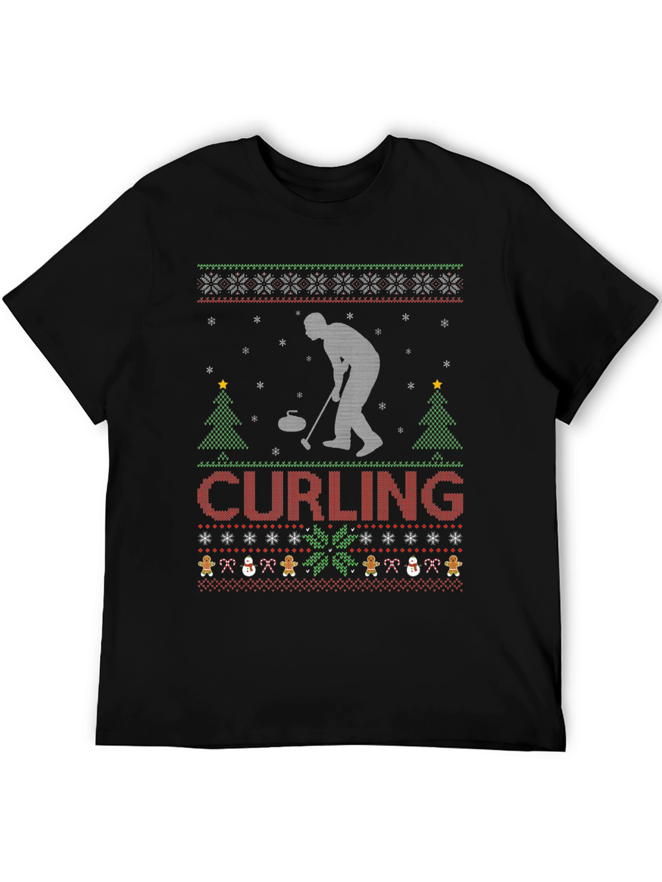 Curling Christmas Ugly Sweater Style T-Shirt