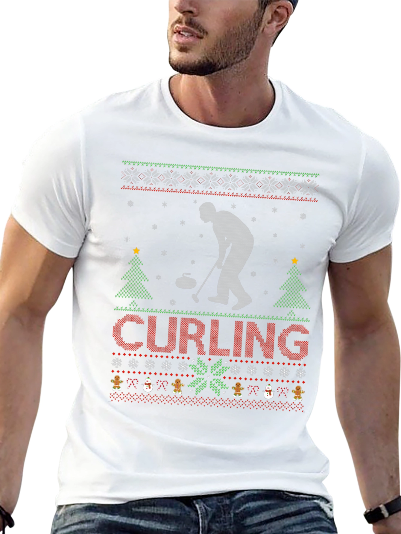 Curling Christmas Ugly Sweater Style T-Shirt