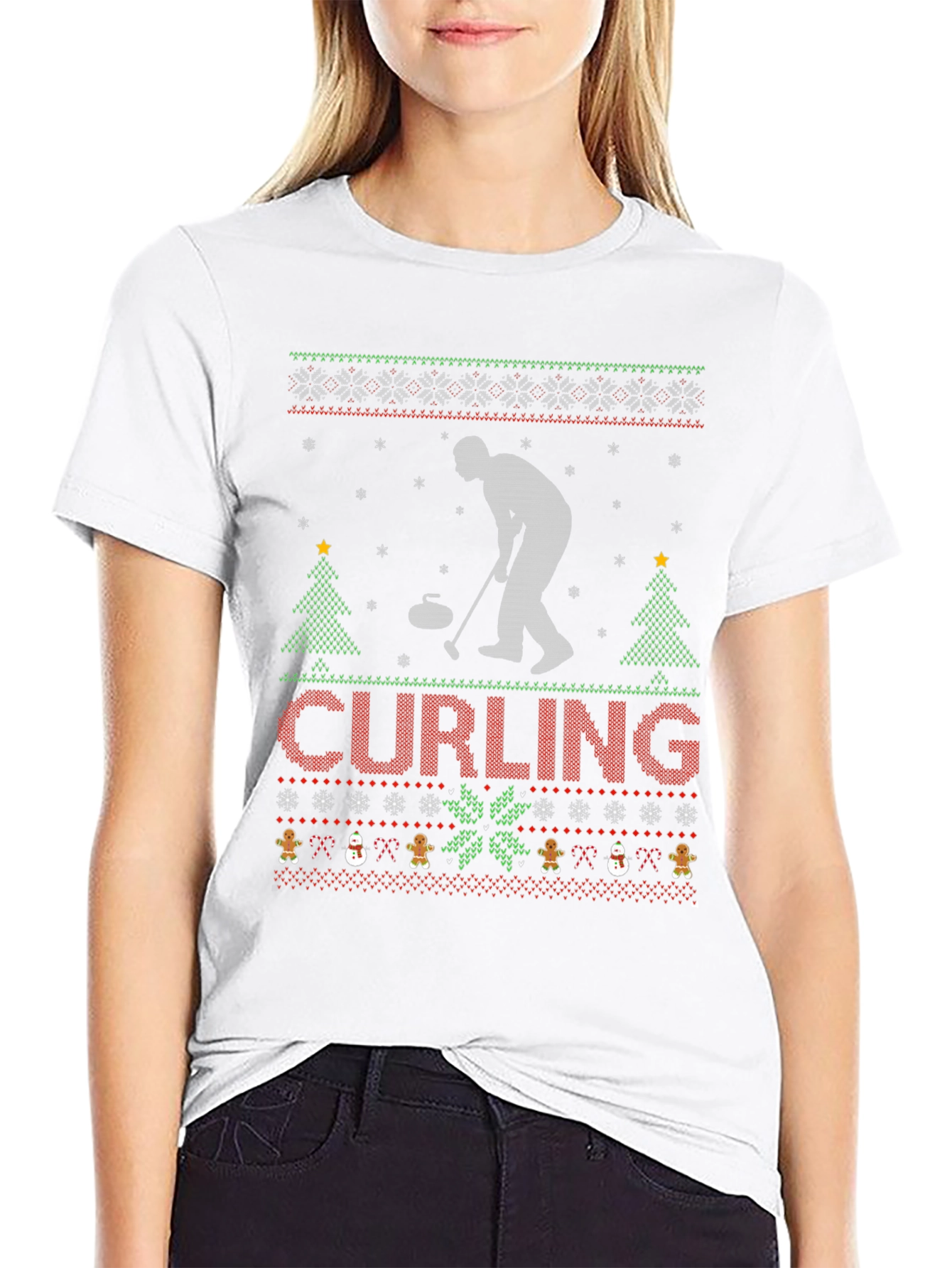 Curling Christmas Ugly Sweater Style T-Shirt