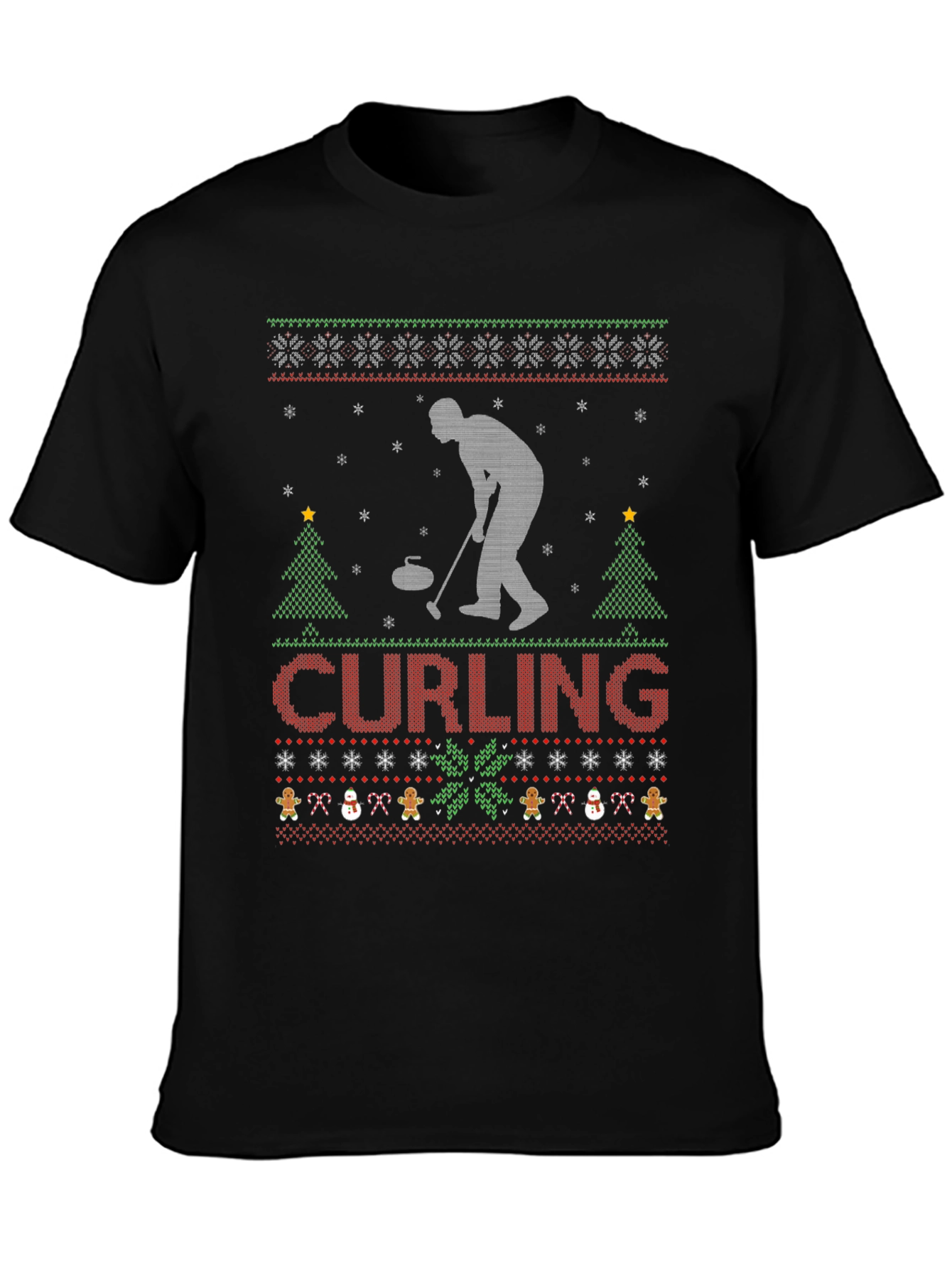 Curling Christmas Ugly Sweater Style T-Shirt