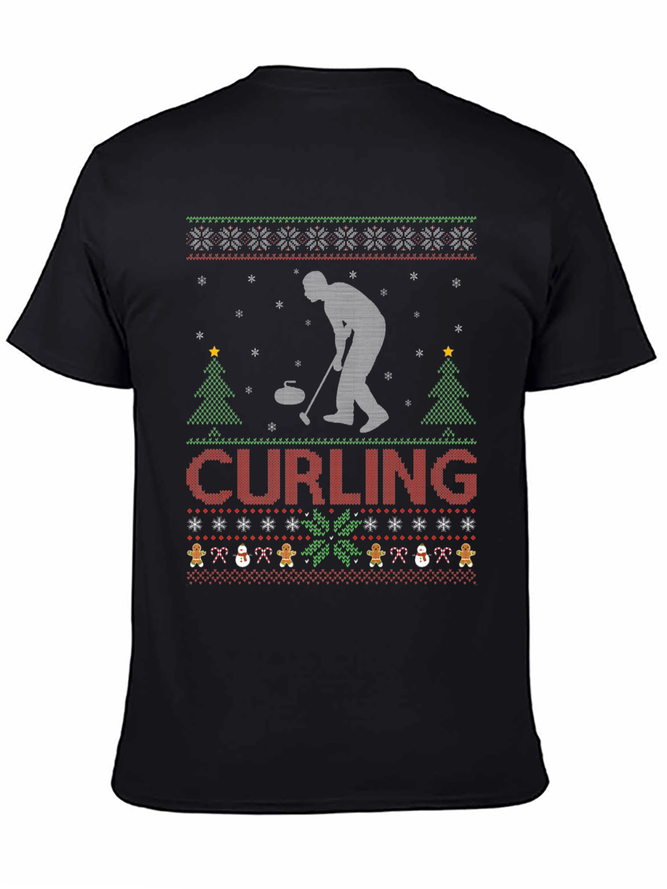 Curling Christmas Ugly Sweater Style T-Shirt
