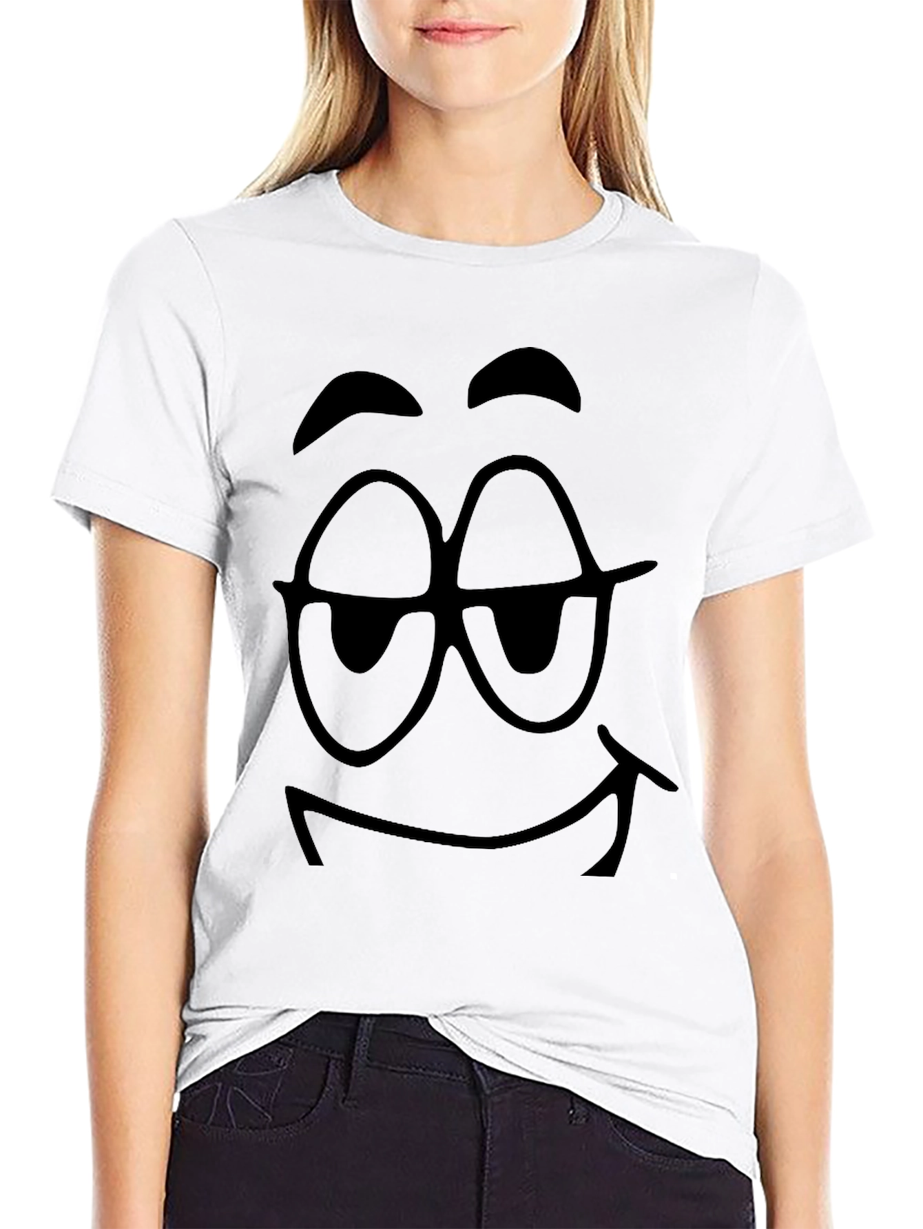 Funny Smirking Face Black T-Shirt
