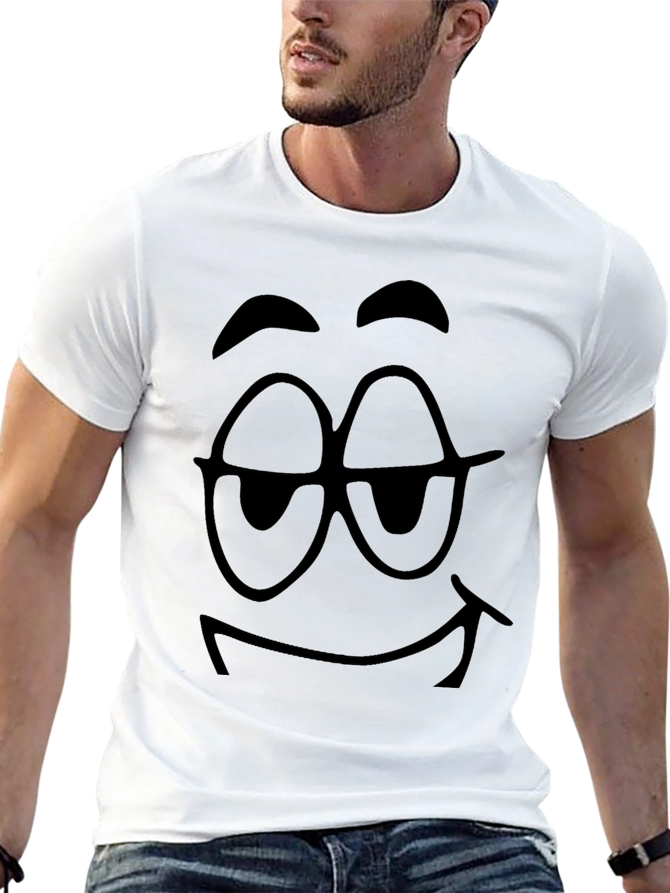 Funny Smirking Face Black T-Shirt
